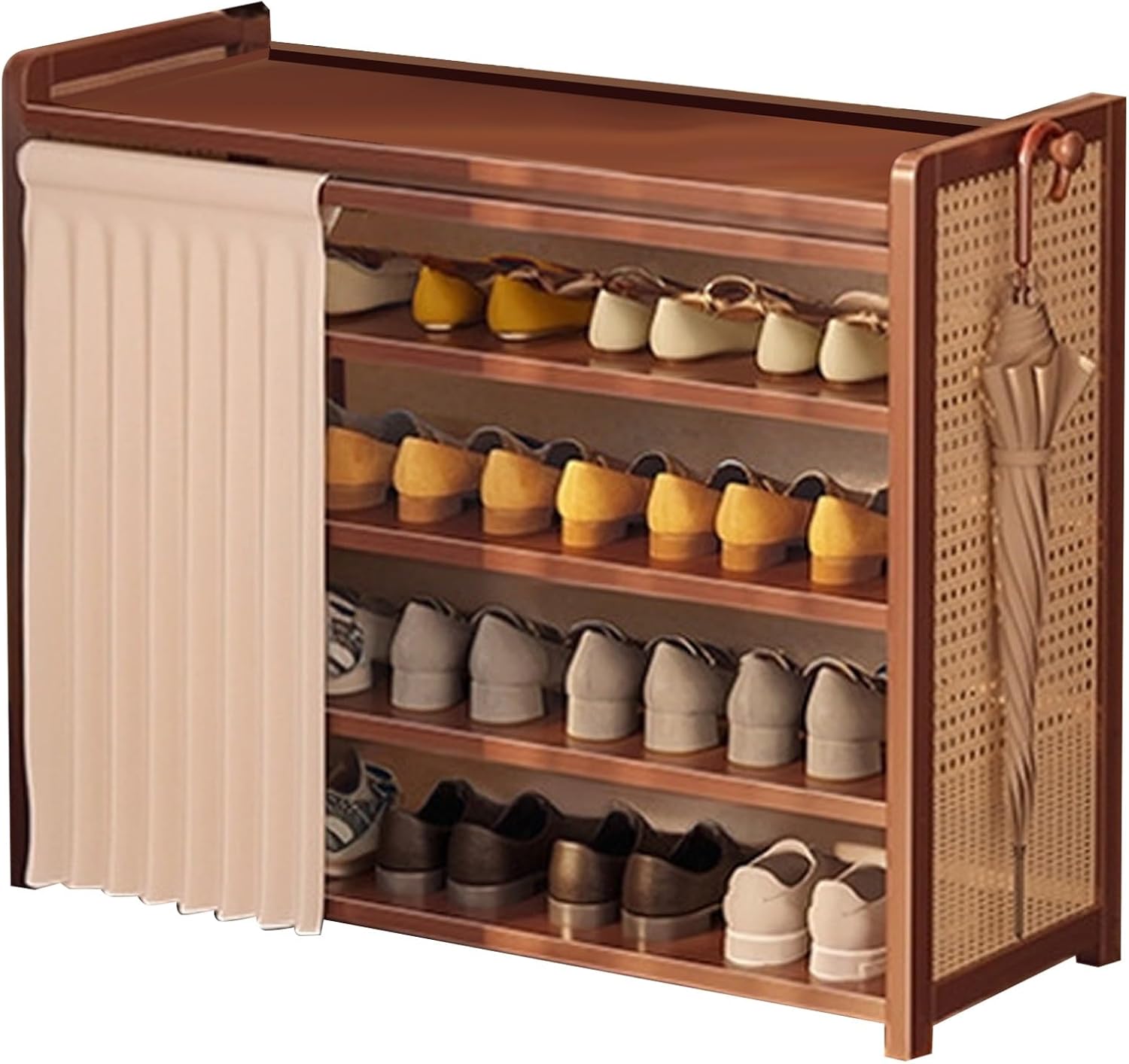 ヴィンテージ風オープンシューズラック 木製天板付き スタイリッシュなヴィンテージ風オープンシューズラック 木製天板付き