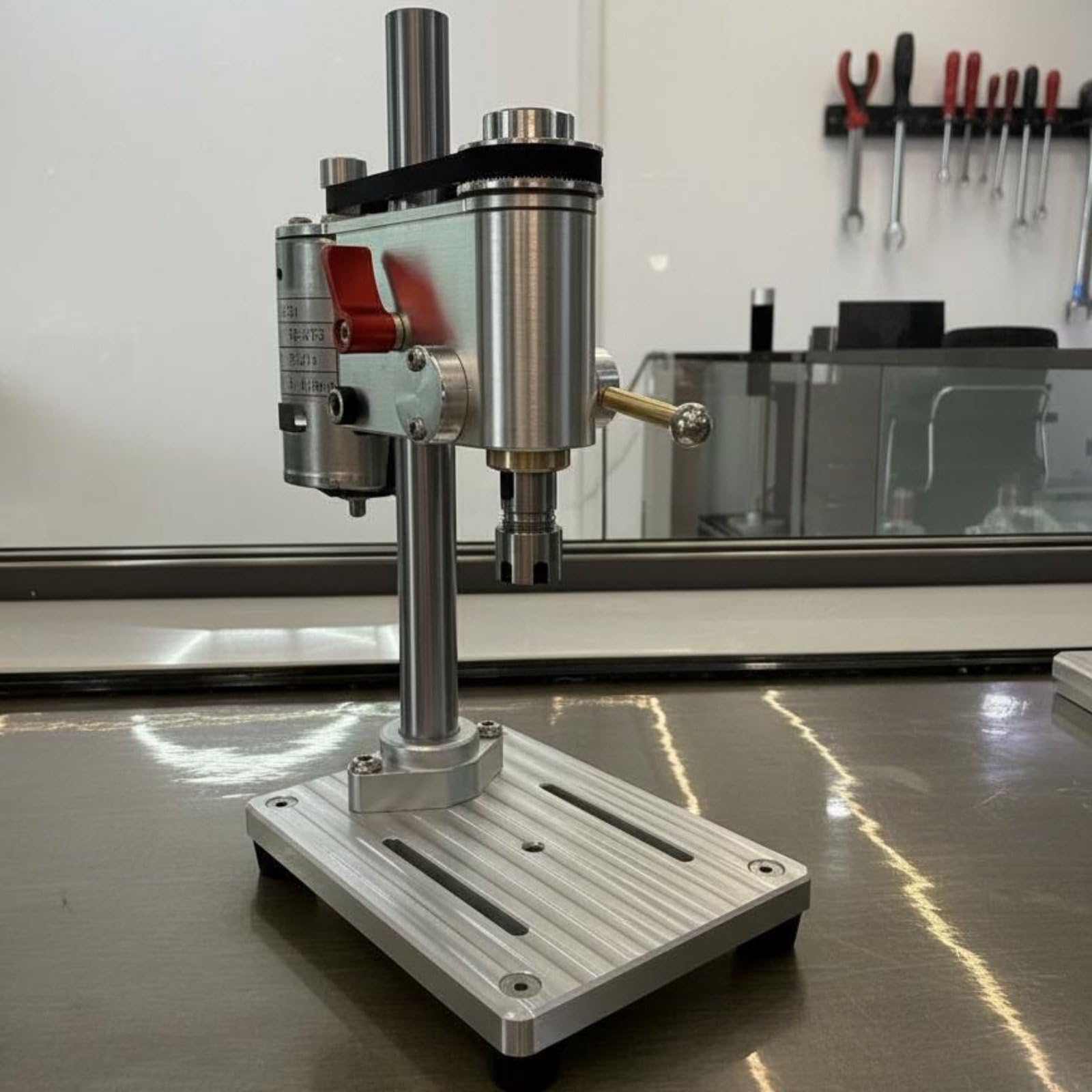 Colcolo Präzisionsbankbohrmaschine Desktop Bohrpresse Kompakte Werkstattmaschine Stahl Aluminiumlegierung Xy-kreuzschlitten für Modellbau Uhrmacherarbeiten Heimwerkstatt, Three-jaw Chuck