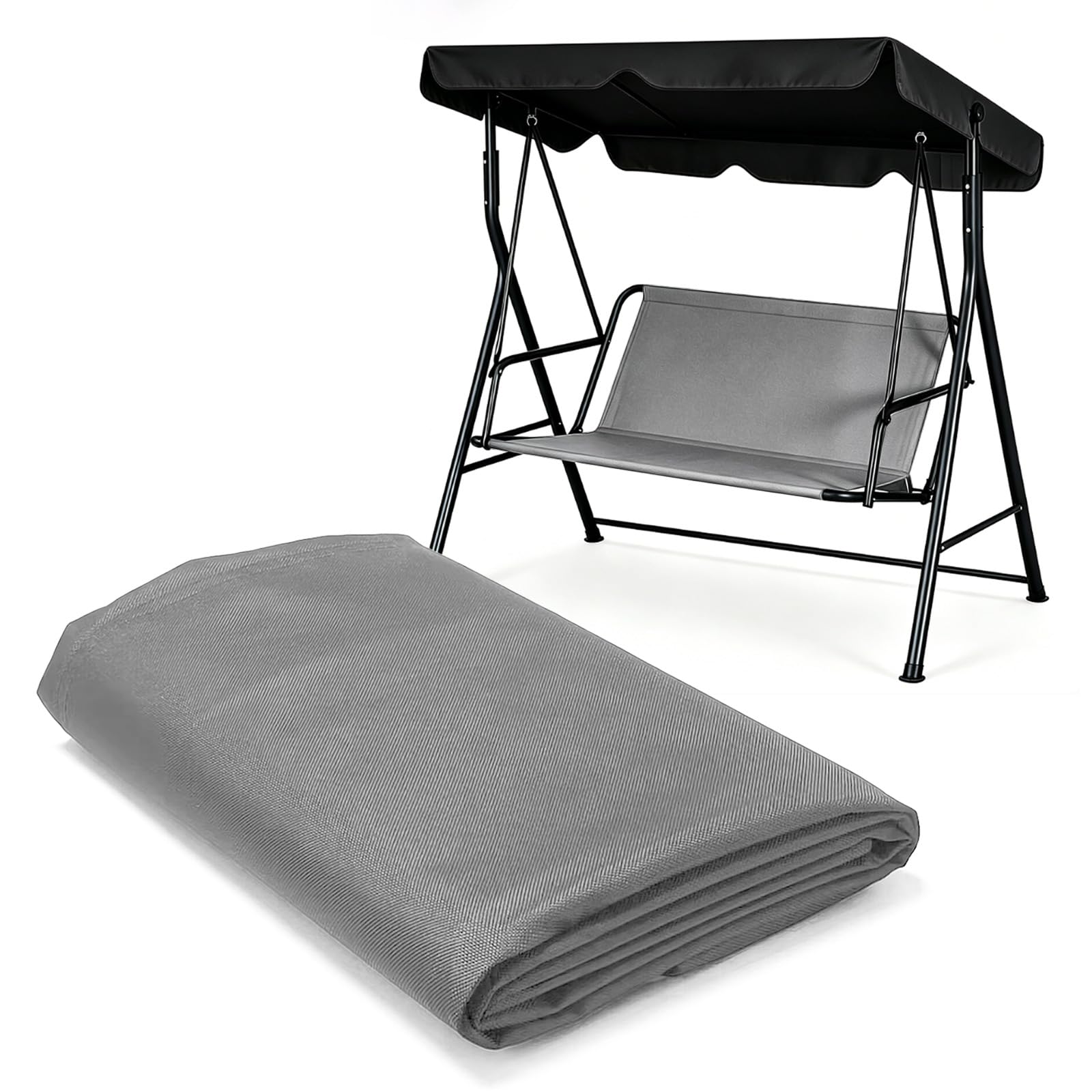 MeYuxg Rivestimento di Ricambio per Dondolo da Giardino, Tessuto Oxford 900D Telo Dondolo Ricambio Impermeabile, per Coprisedile Dondolo da Giardino, 2 o 3 Posti,115 x 48 x 48 CM (Grigio)