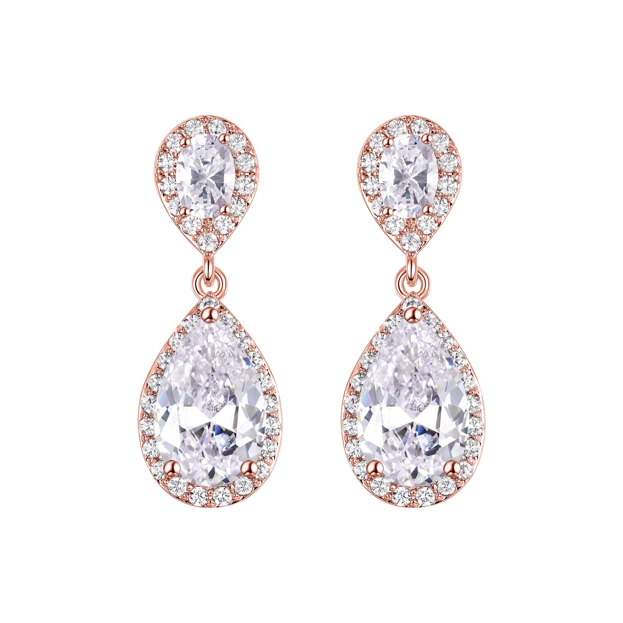 EVER FAITH Mujer Cristal Zirconia Fiesta Moda Lágrima Pendientes Colgante para Novia