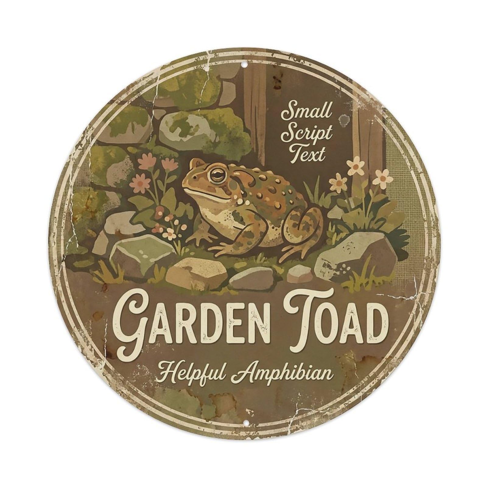 Cxhjca 8X8inch(20X20cm) Vintage Cottagecore Garden Toad Warty Amphibian Metal Tin Sign