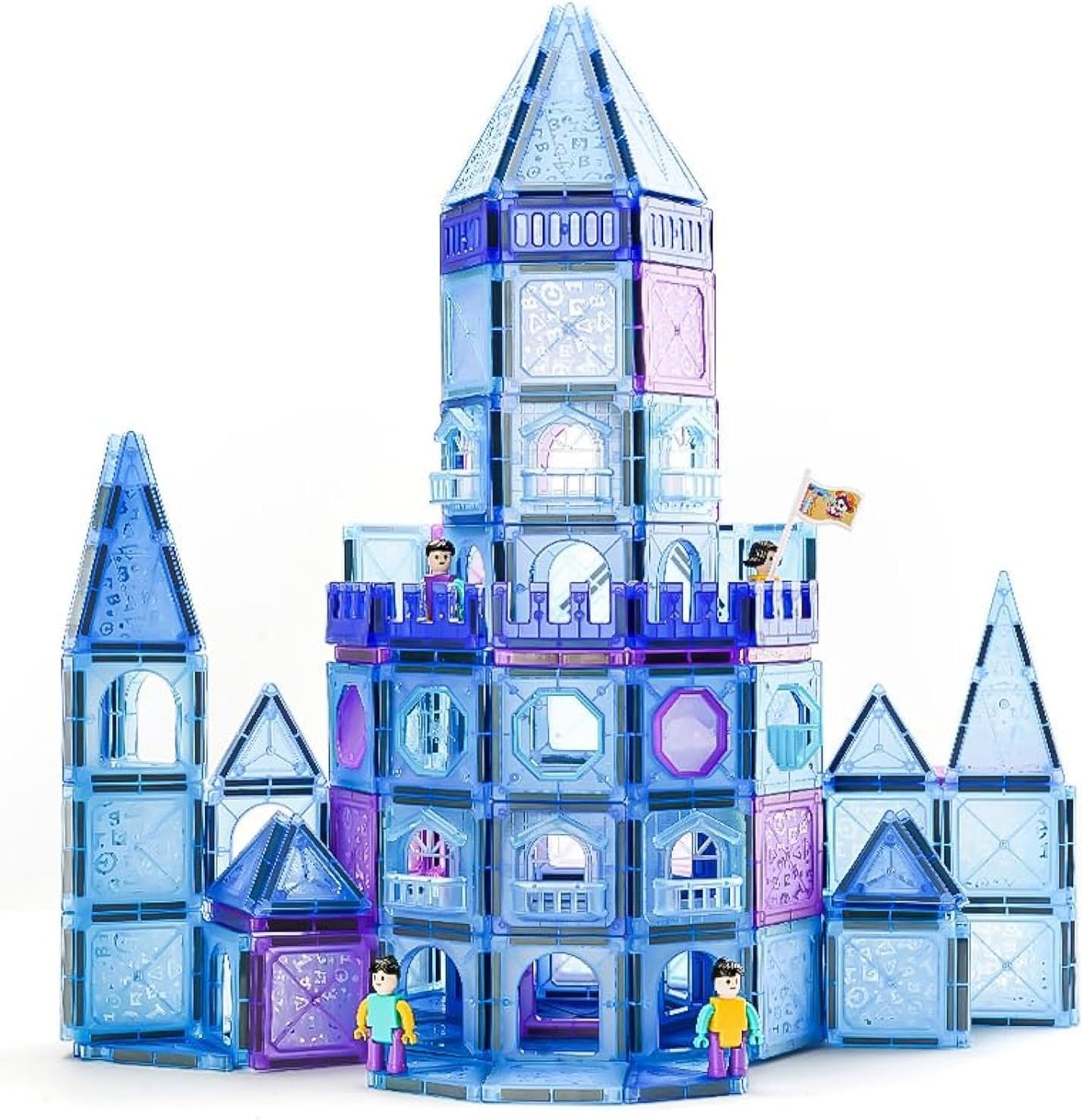 128pcs Frozen Castle Magnetic Tiles, 3D Diamond Building Blocks, STEM Educational Kids Toys for Pretend Play, 3 4 5 6 7 8 Year Old Girl Birthday Gifts for Your Princess and Prince