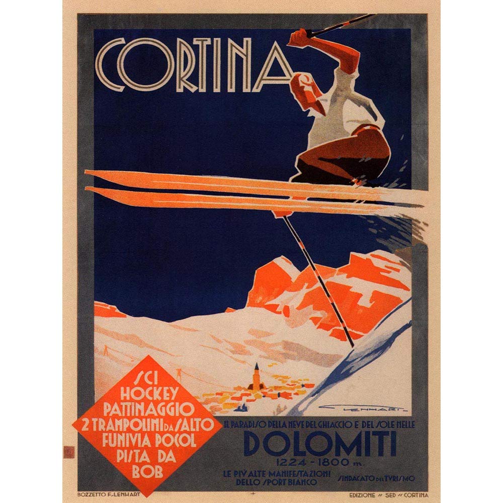 Wee Blue Coo Travel Winter Sport Skiing Cortina Italy Alpine Vintage Advert Art Print Poster Wall Decor 12X16 Inch