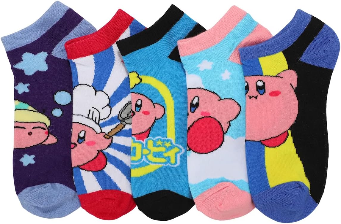 Bioworld Kirby Character Art 5-Pack Women's Ankle Socks, Multicolored, One size