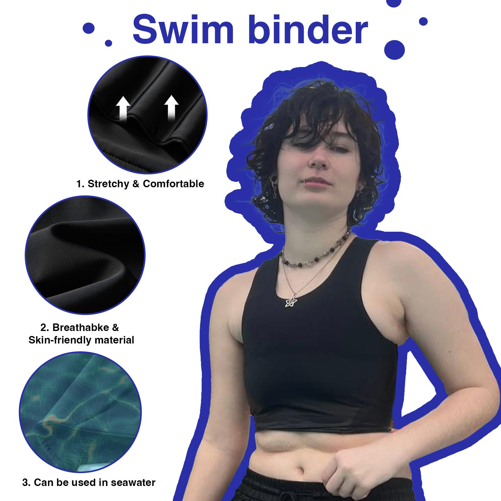 Wonababi Binder de Pecho, Binder Pro Plano con Cremallera en Ambos Lados, Binder Sensorial Amigable para FTM, Transgénero y No Binario | Ultimate Swim Binder, comodidad suave, transpirable y de secado rápido para actividades acuáticas, días de playa