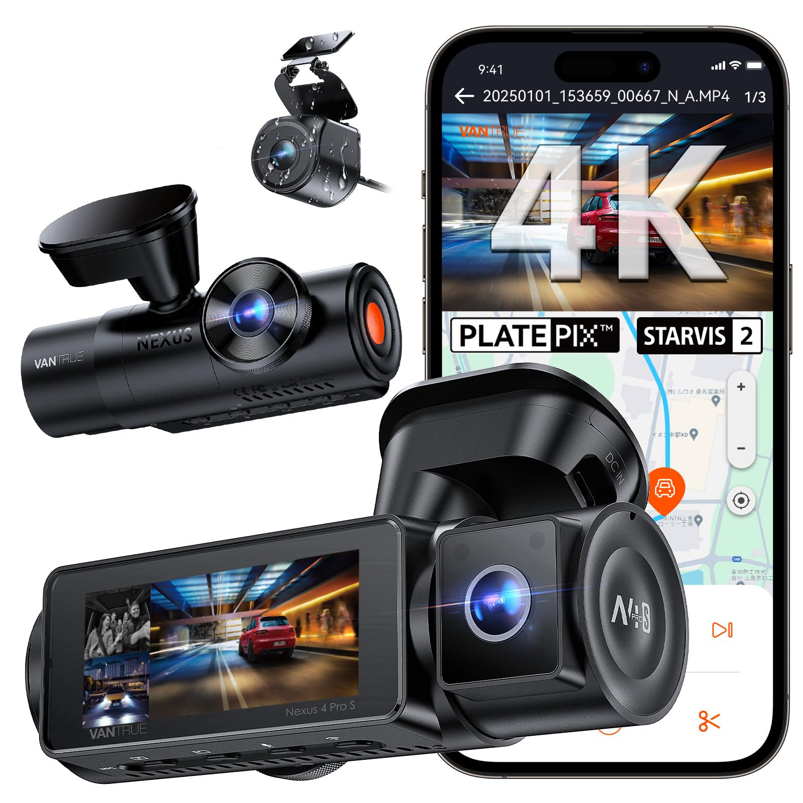 VANTRUE OnDash N4 ドライブレコーダー(3カメラ) Amazon.co.jp: 【2025新登場】 3カメラ ドライブレコーダー VANTRUE N4