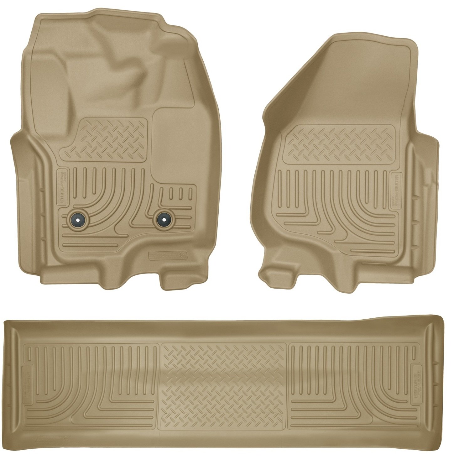 HUSKY LINERS WeatherBeater Fußmatten, ohne Fahrer-Seitenfußstütze oder manuelle Schalthebel (Fußraumabdeckung), Vorder- und 2. Reihe, 3-teilig, beige, 99713