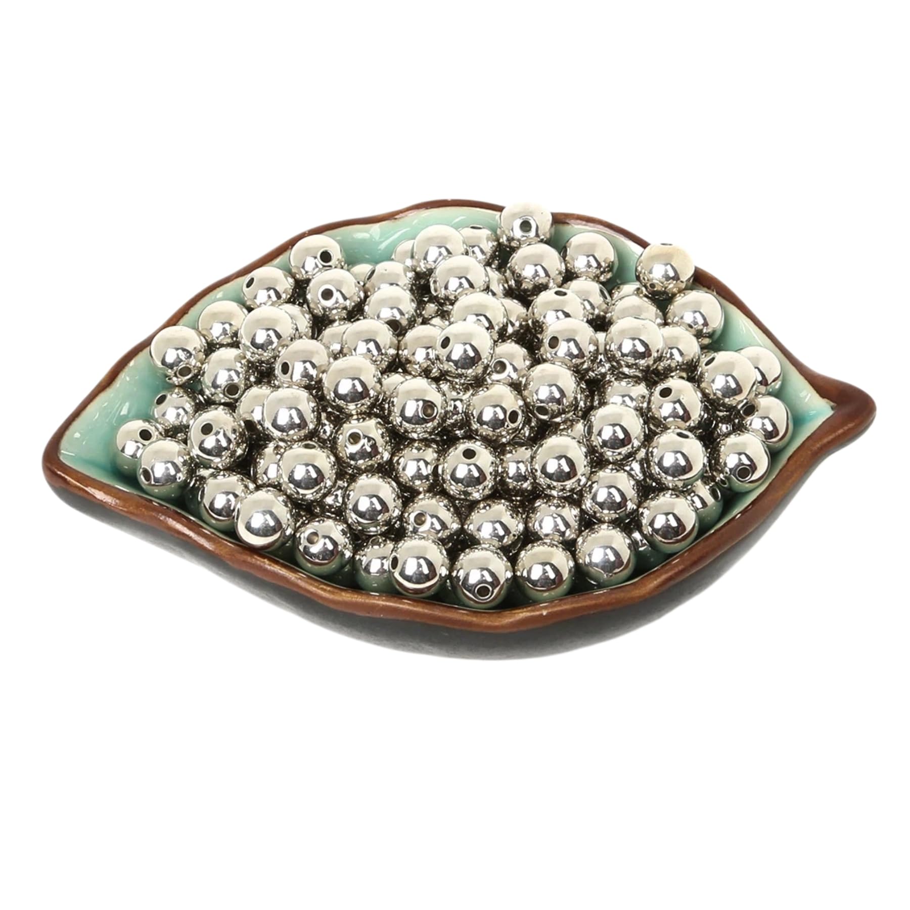 Fiozroor 100pcs Round Metallic Sliver Beads 10mm Spacer Beads