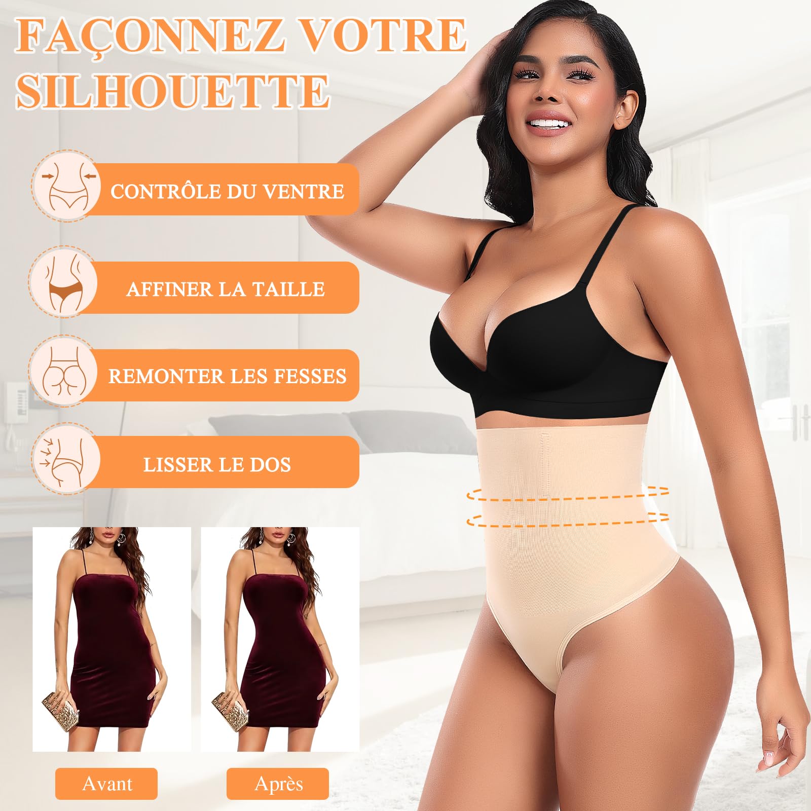 String Gainante Femme Ventre Plat Invisible Taille Haute Shapewear Thong