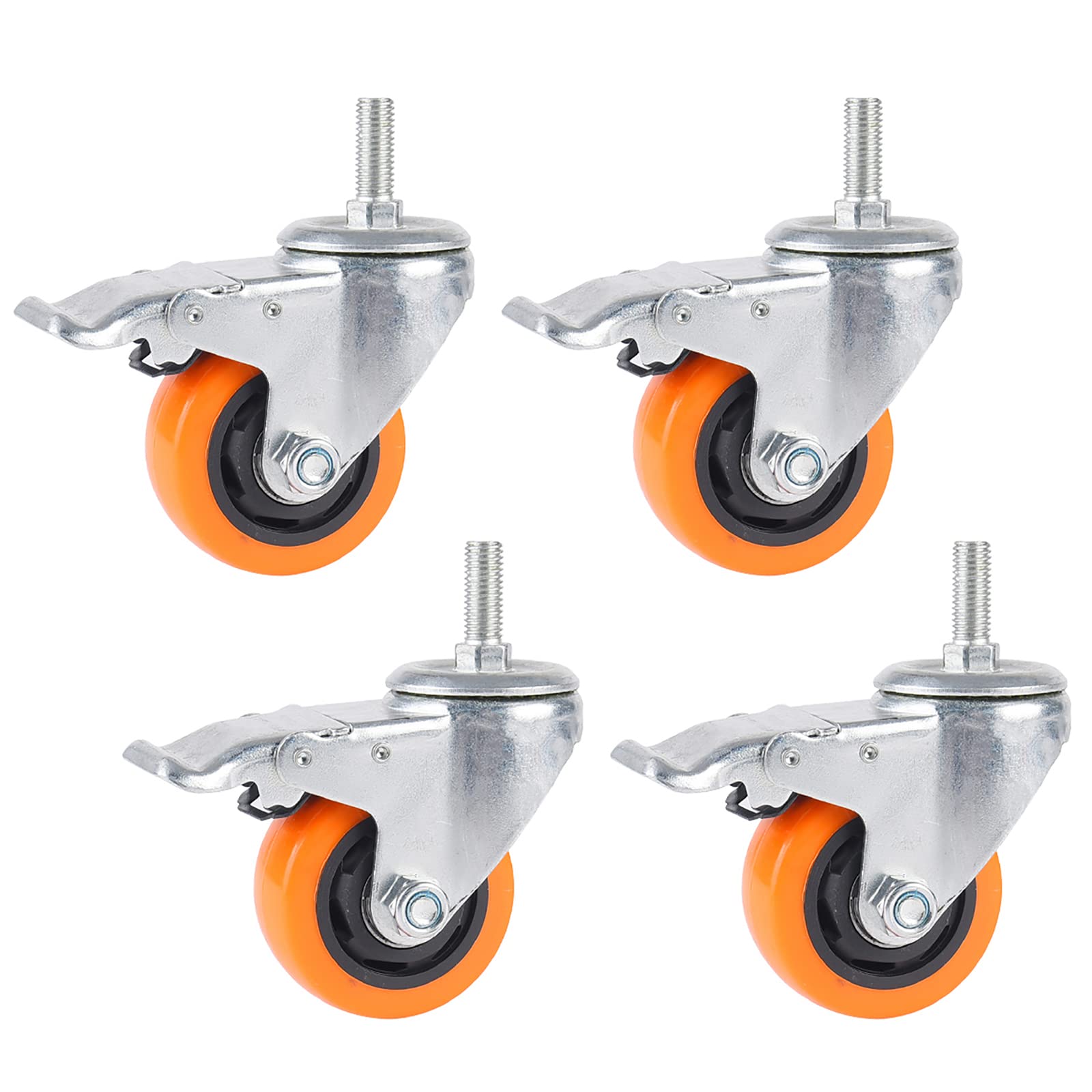 GYRAZXS 75mm Heavy Duty Swivel Castors with Brake Silent Trolley Wheels M12 x 30mm Threaded Rod 90kg Load Capacity Ideal for Moving Furniture and Heavy Loads Transport Castors