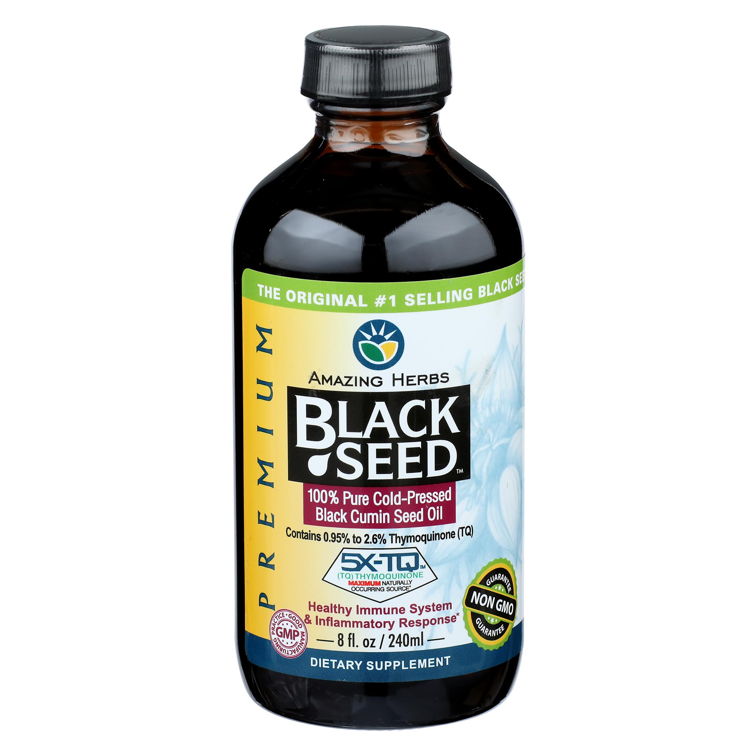 Amazing HerbsPremium Black Seed Oil - Cold Pressed Nigella Sativa Aids in Digestive Health, Immune Support, Brain Function, Joint Mobility, Gluten Free, Non GMO - 8 Fl Oz