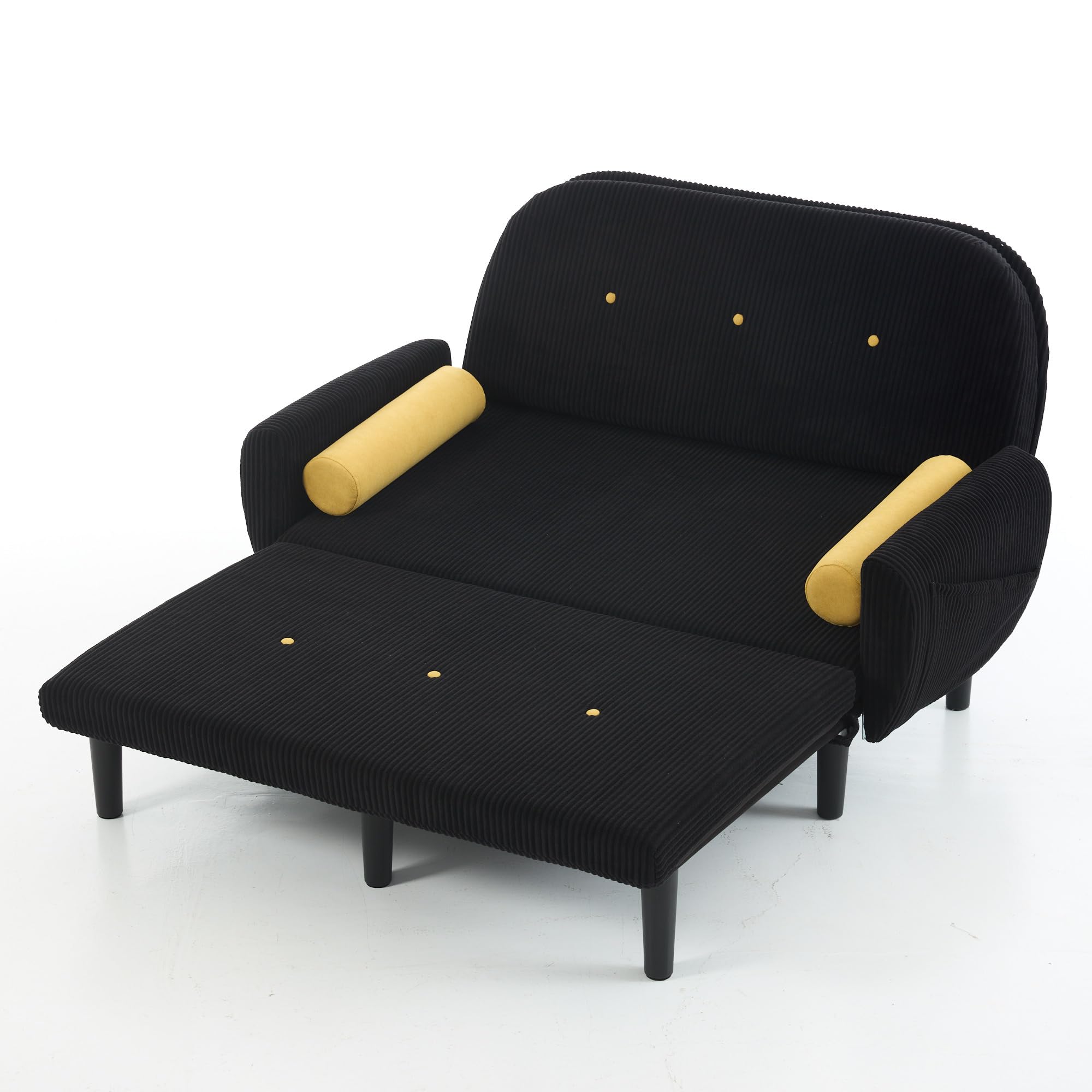 Generisch Schwarzer Cord-Loveseat-Sofa für das Wohnzimmer, als Daybed und Relaxsessel mit Stauraum.
