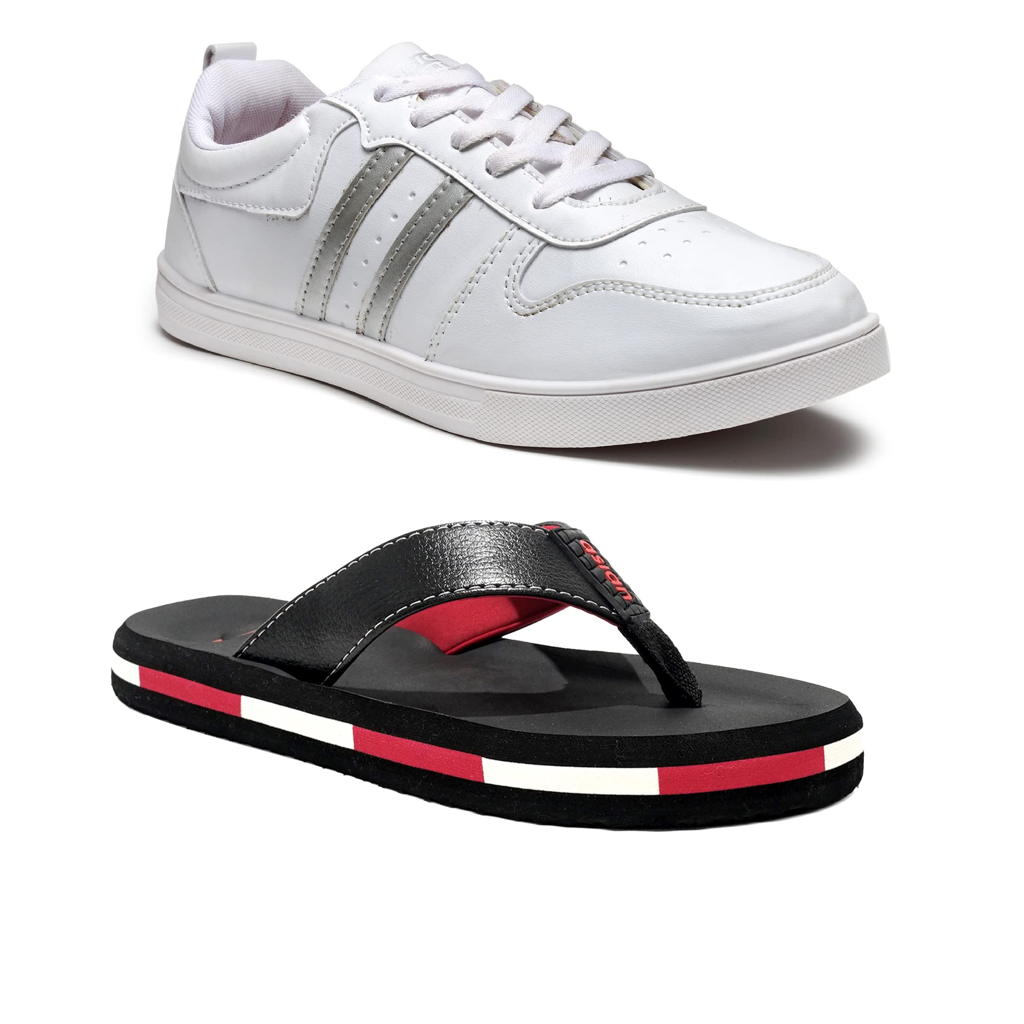 ASIAN Mens Combo Casual Sneaker Shoes with Flip-Flop Extra Cushion Lightwight Lace-Up Shoes for Mens & Boys (Pack of 2) White,Black (B0BWS777KK) Amazon Price History, Amazon Price Tracker