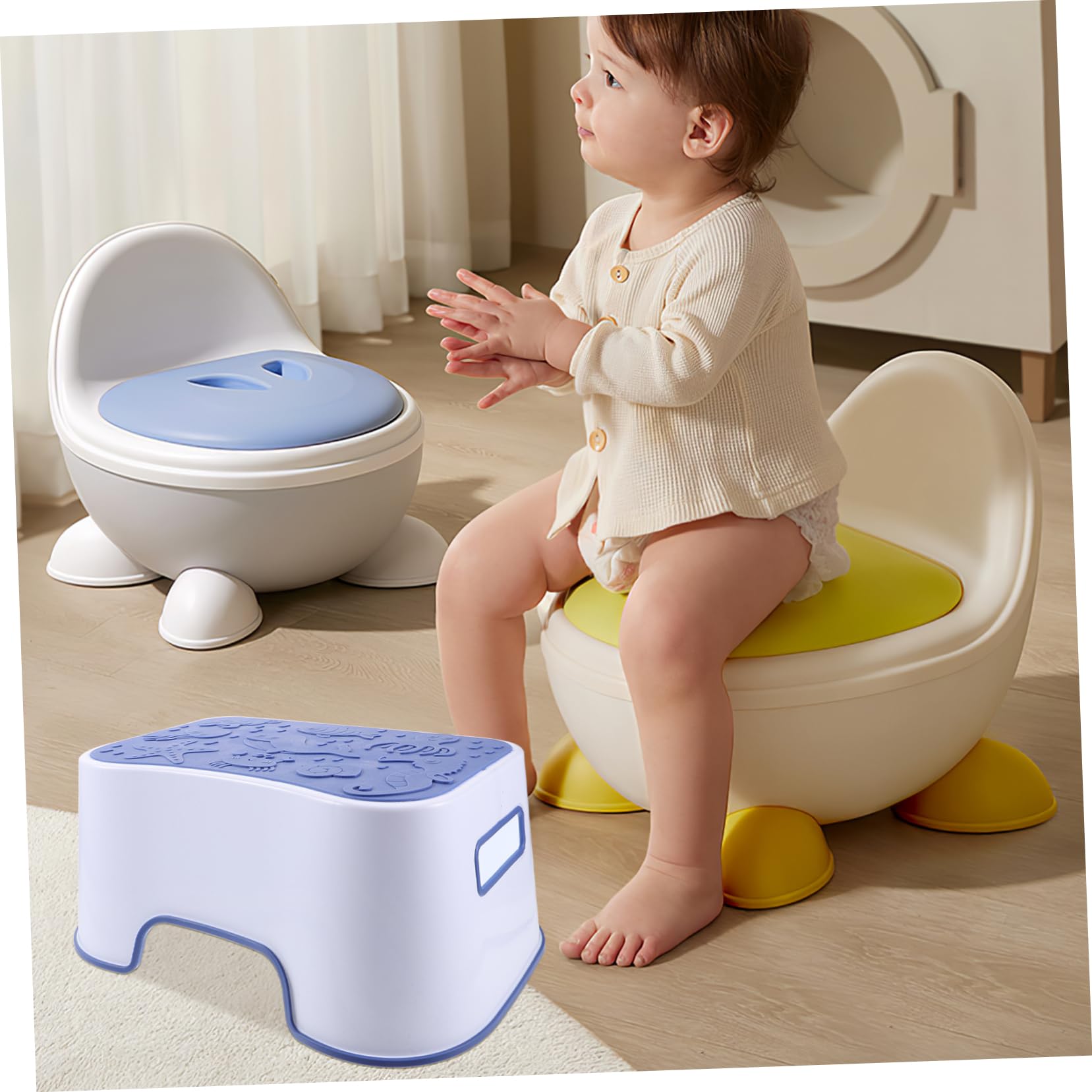 Sgabello da Wc in Plastica Pp Blu, Scalino Bagno Compatto | Toilette, Salvaspazio, Stile Chic ed Elegante, Categoria Toilet Assistance Steps
