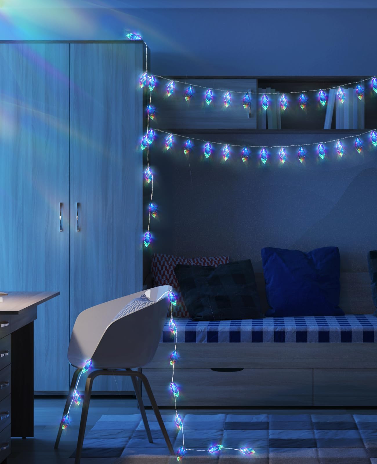 AceList Schillernde Lichterkette für den Innenbereich, 20 LEDs, holografische Batterie und USB-betrieben, 8 Beleuchtungsmodi, Kristall-Diamant-Lichterkette für Hochzeit, Weihnachten, Party