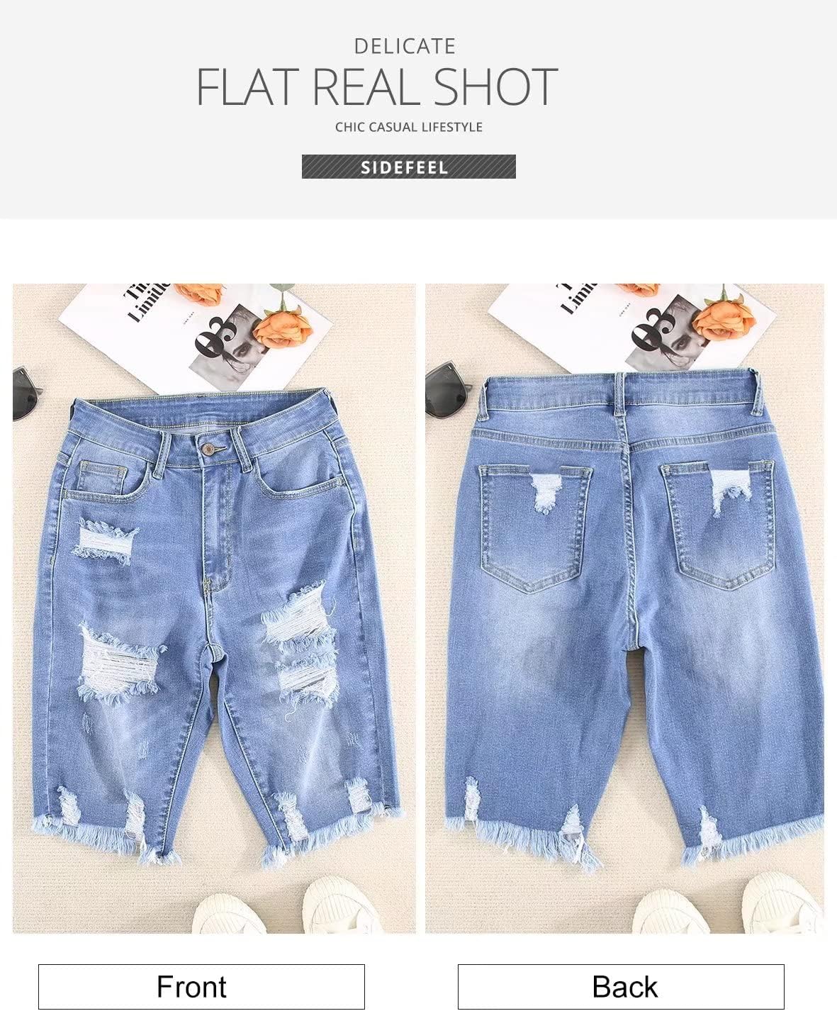 Sidefeel Women's Bermuda Shorts Raw Hem Summer Denim Pants Zimbaplatinum Jean Shorts - Image 6