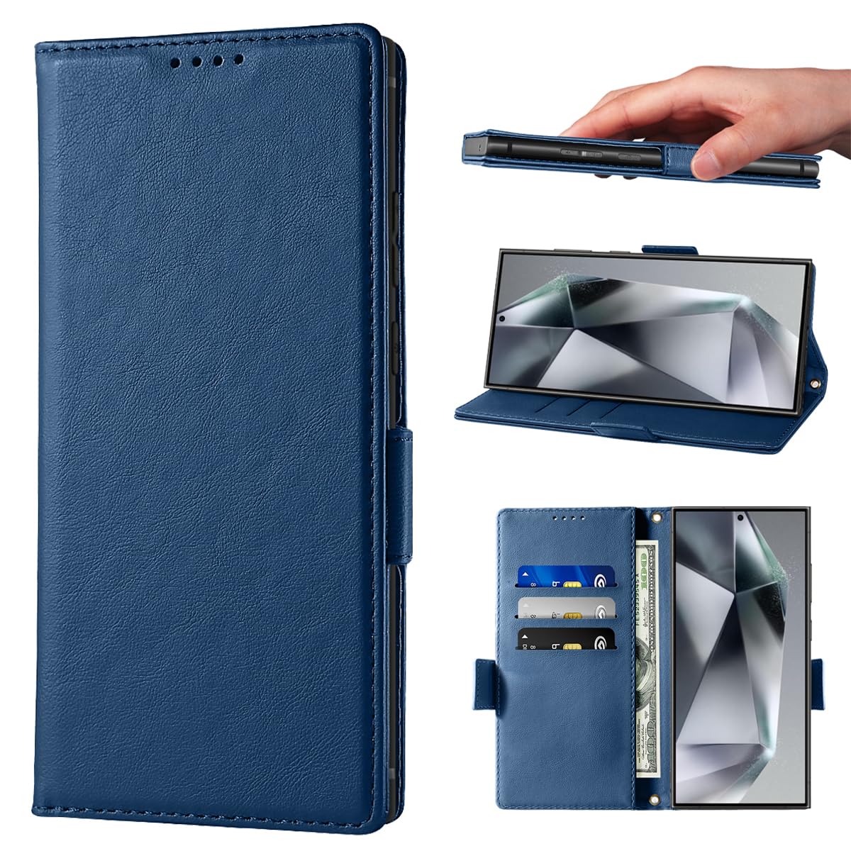 Wallet Case for Samsung Galaxy S25 Ultra Phone Cases Premium Leather PU Flip Cover Magnetic Buckle Shockproof Closure Book Design with Kickstand & Card Slots S25 Ultra Case - Blue S25 Ultra Blue