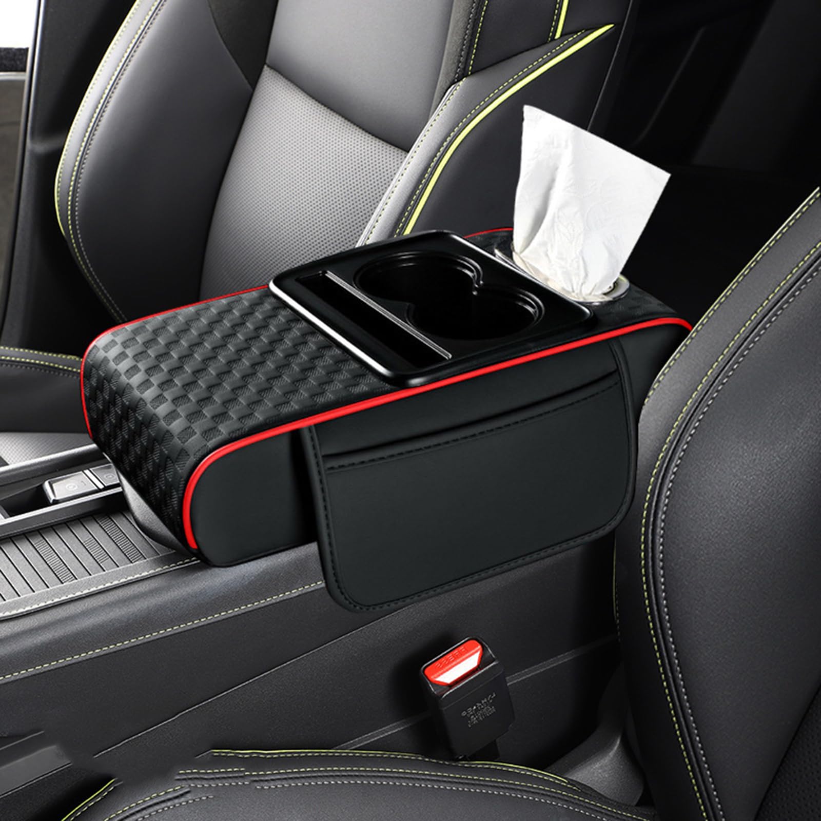 5 in 1 Car Armrest Console Cushion Car Armrest Box Height Cushion Multifunctional PU Leather Cars Box Mat Memory Universal Console Cushions (Black A,B)