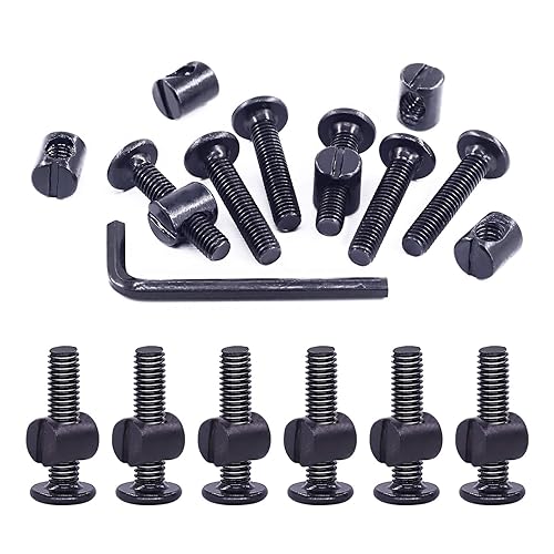 Swpeet 25 tornillos negros M6 × 1181in para cuna tapa de cabeza hexagonal para cuna perno de cama de bebé y tuercas de barril con 1 llave Allen