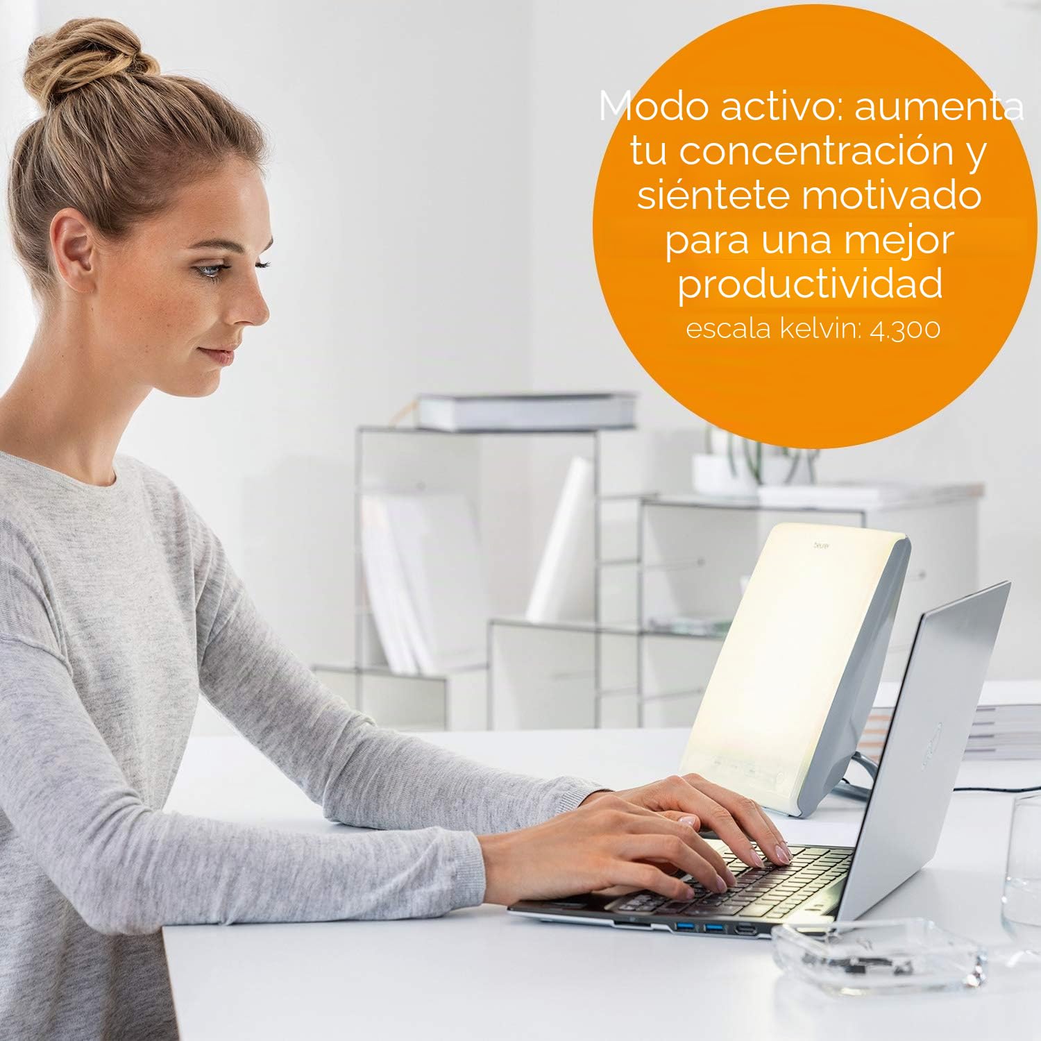 Beurer TL 45 Perfect Day lámpara de día, simulación de luz del día, con 3 temperaturas de color para un ritmo regulado día/noche, iluminación centrada en el humano, ideal para el trabajo o en casa