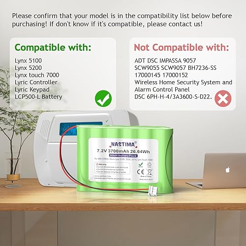Miniatura 3 de NASTIMA Batería de repuesto NIMH de 7.2V 3700mAh compatible con Honeywell Alarm Lynx 5100, 5200, 5210, Lynx Touch 7000, controlador lírico teclado