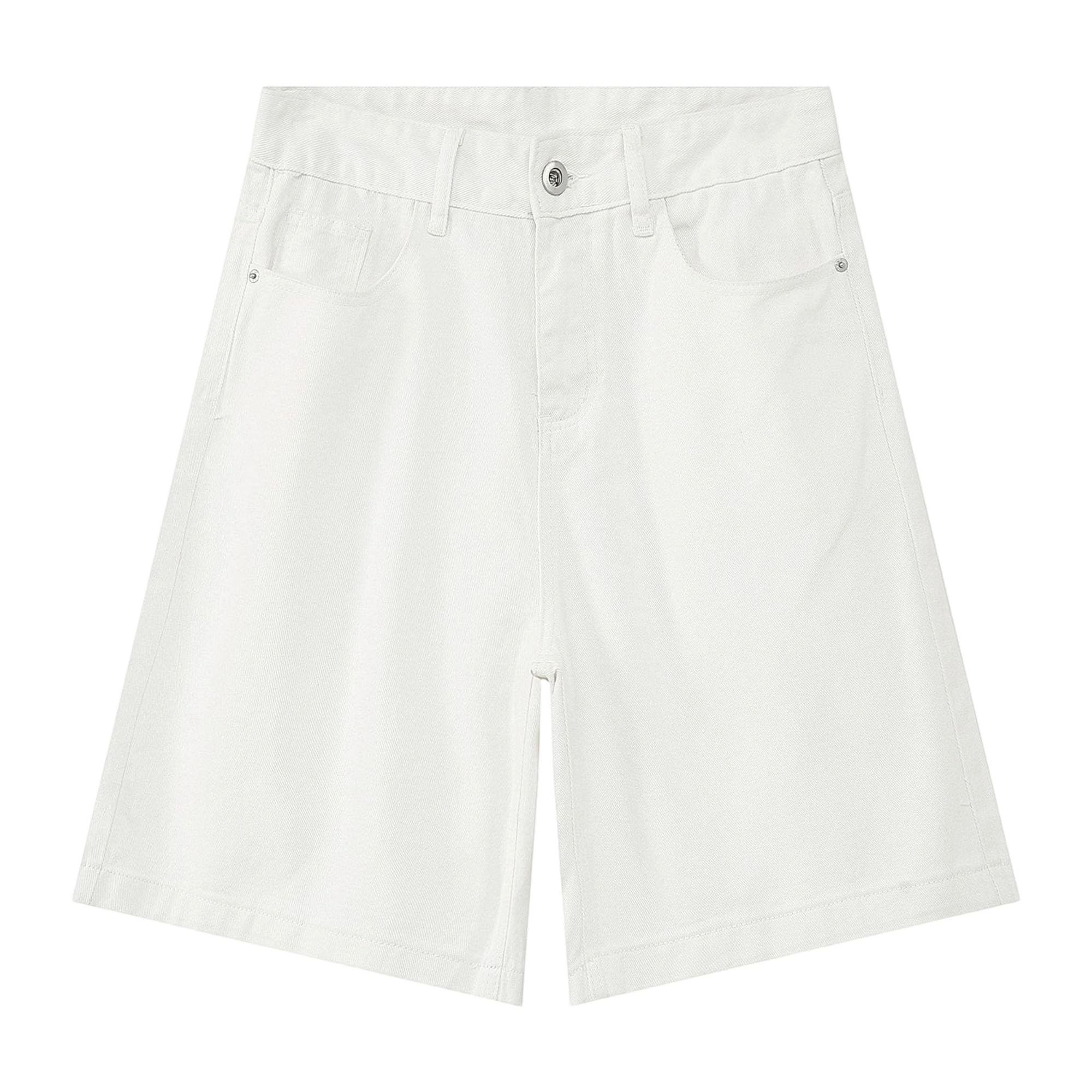 Jorts en jean pour homme - Jambe droite - Confortable - Baggy - Court - Couleur unie - Délavé - Pour homme