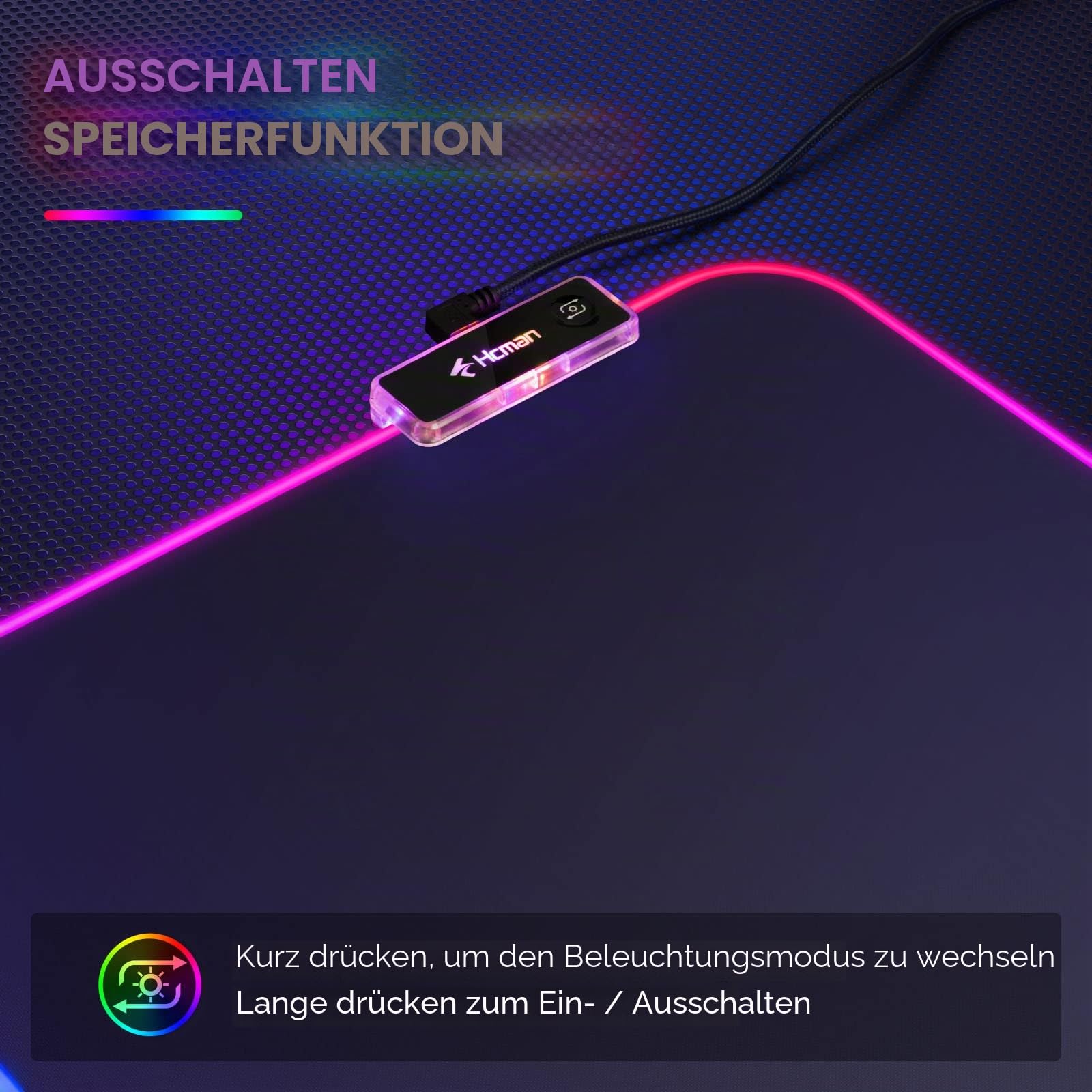Hcman RGB Gaming Mauspad XXL - 800x300mm Mousepad mit Rutschfester Gummibasis, 7 LED Farben, 10 Beleuchtungs Modi Mouse Pad für Computer PC Professionelle Gamer(Schwarz)