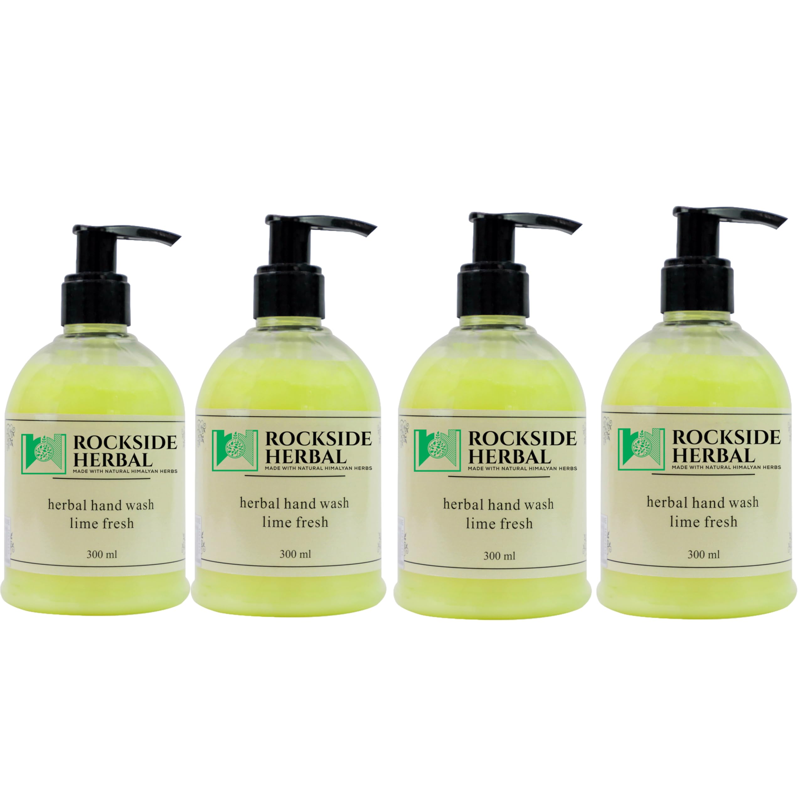 ROCKSIDE Herbal Lime Fresh Lemon Hand Wash | Paraben Free PH Balanced Antibacterial Hand Wash (Pack Of 4, 300ml)