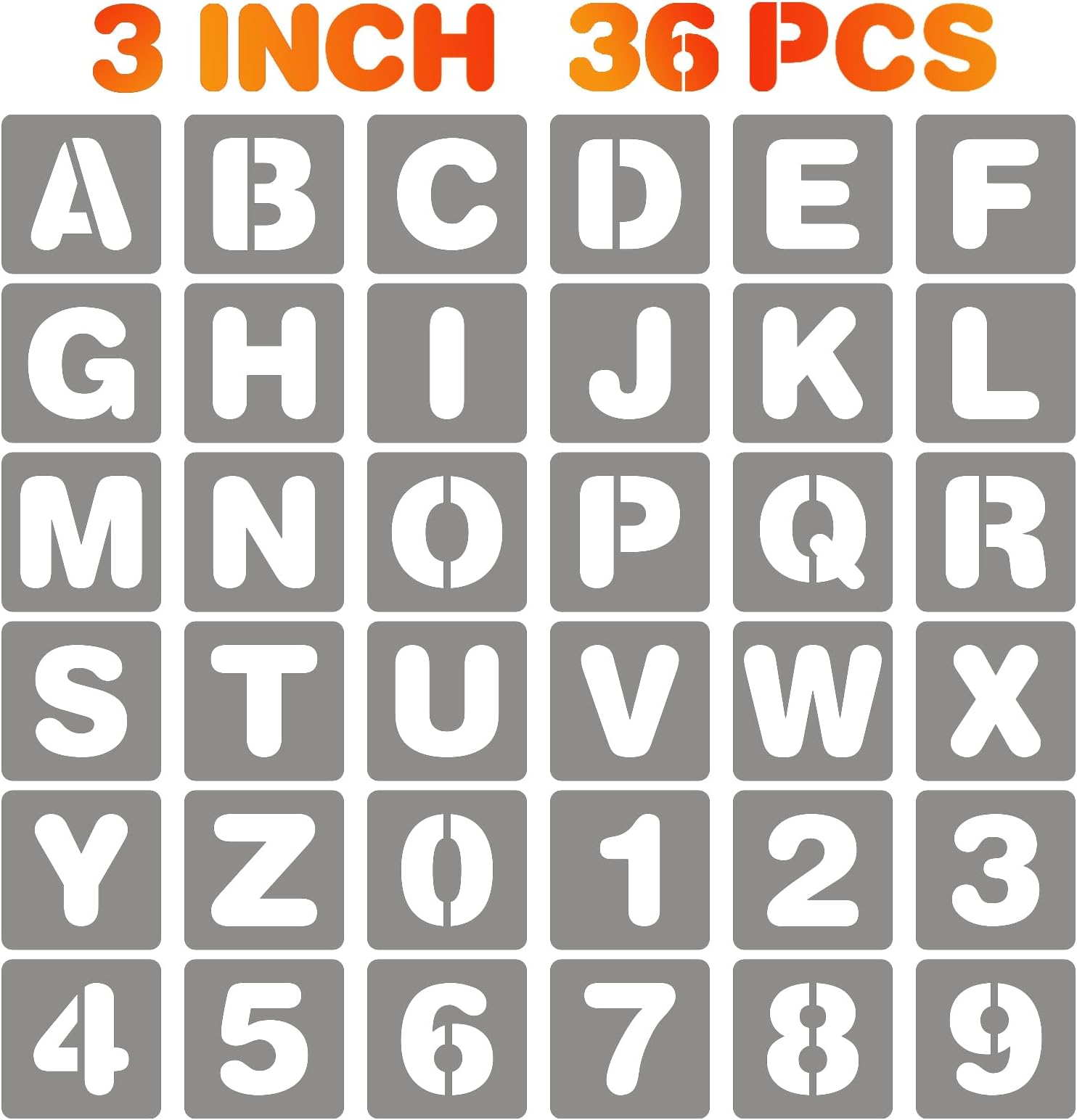 BAMIDELE 3 Inch Letter and Number Stencils, 36 Pcs Reusable Plastic Alphabet Spray Paint Stencils for Painting on Wood, Wall, Fabric, Rock, Chalkboard, Door Porch, Signage, DIY Craft Decoration