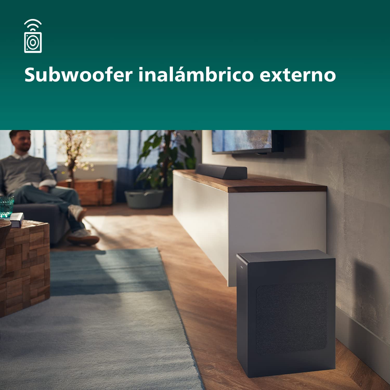 Philips TAB7207/10 Barra de Sonido 2.1 con Subwoofer Inalámbrico, Dolby Digital, Sonido cinematográfico, Bajos Intensos y Profundos, HDMI ARC, Diseño Ultradelgado