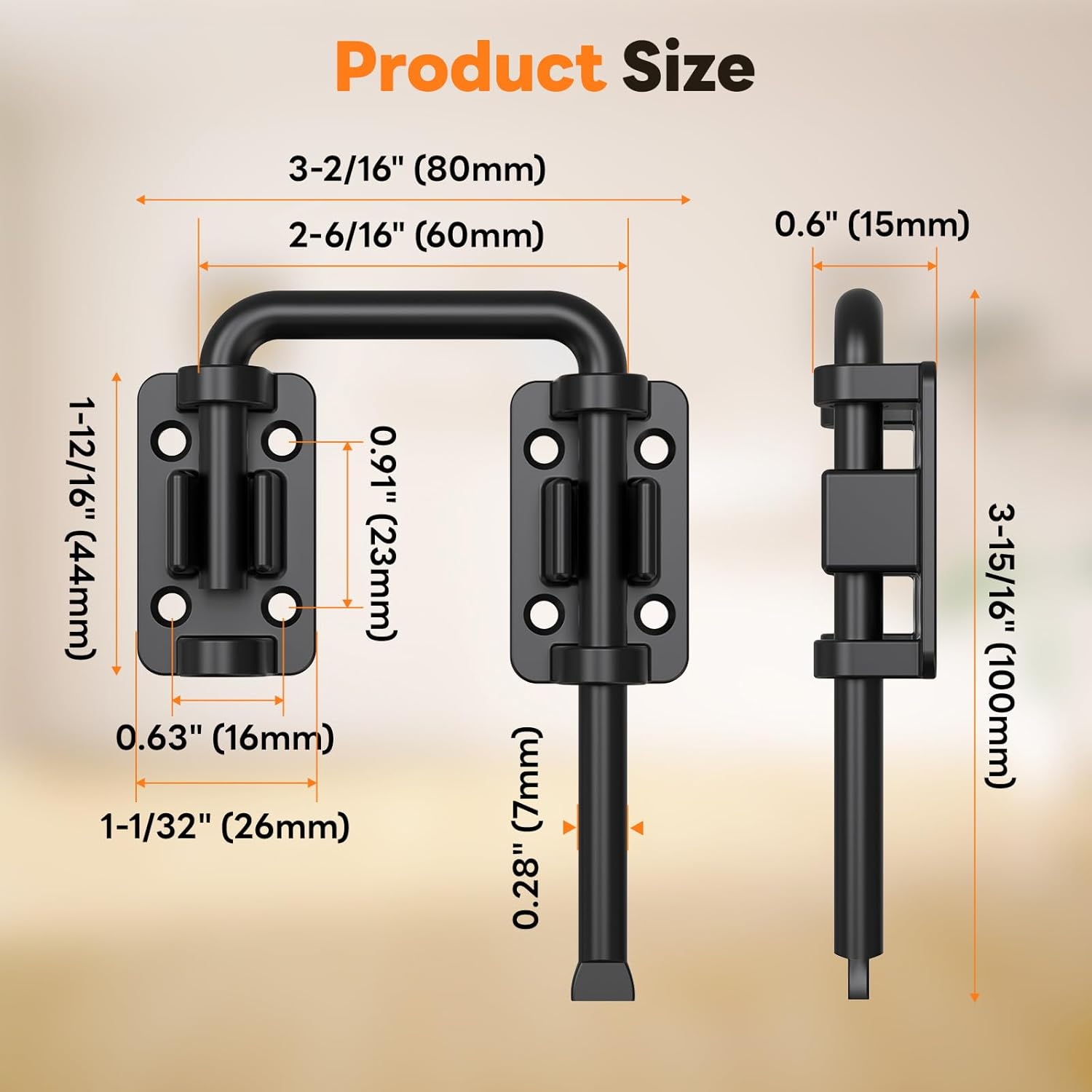 Sliding Door Loop Lock, 2.36 Inch Stainless Steel Patio Door Latch for Window, Barn, Garden, Fence, Shed, Closet, Double Gate - 90/180 Degree Installation U-Bolt Lock (Black-4PCS)