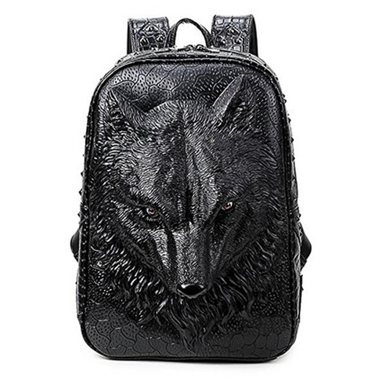 seamandPersonalized 3D Lion PU Leather Casual Laptop Backpack for Men Durable Travel Daypack (Wolf)