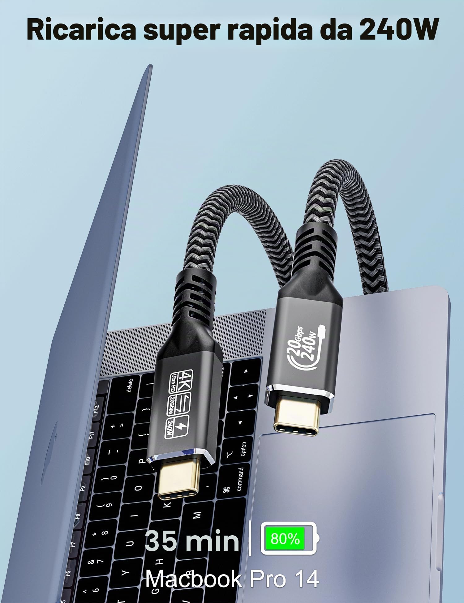 CAKOBLE Cavo USB Type-C 5 metri, [2Pezzi 5M] USB 3.2 Gen2 20 Gbps [PD3.1 48V/5A] Ricarica 5K/4K@60Hz Cavo USB C USB C 240W Per Laptop,Monitor,docking,Display,Monitor,VR, cavo usb c 5 metri