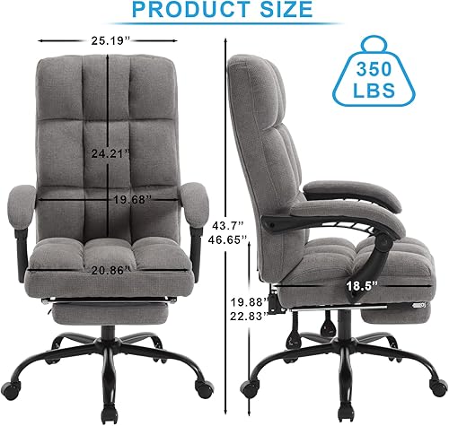 Miniatura 2 de KCREAM Silla de oficina reclinable con reposapiés, silla de oficina ejecutiva de tela, silla de escritorio de oficina reclinable, sillas de