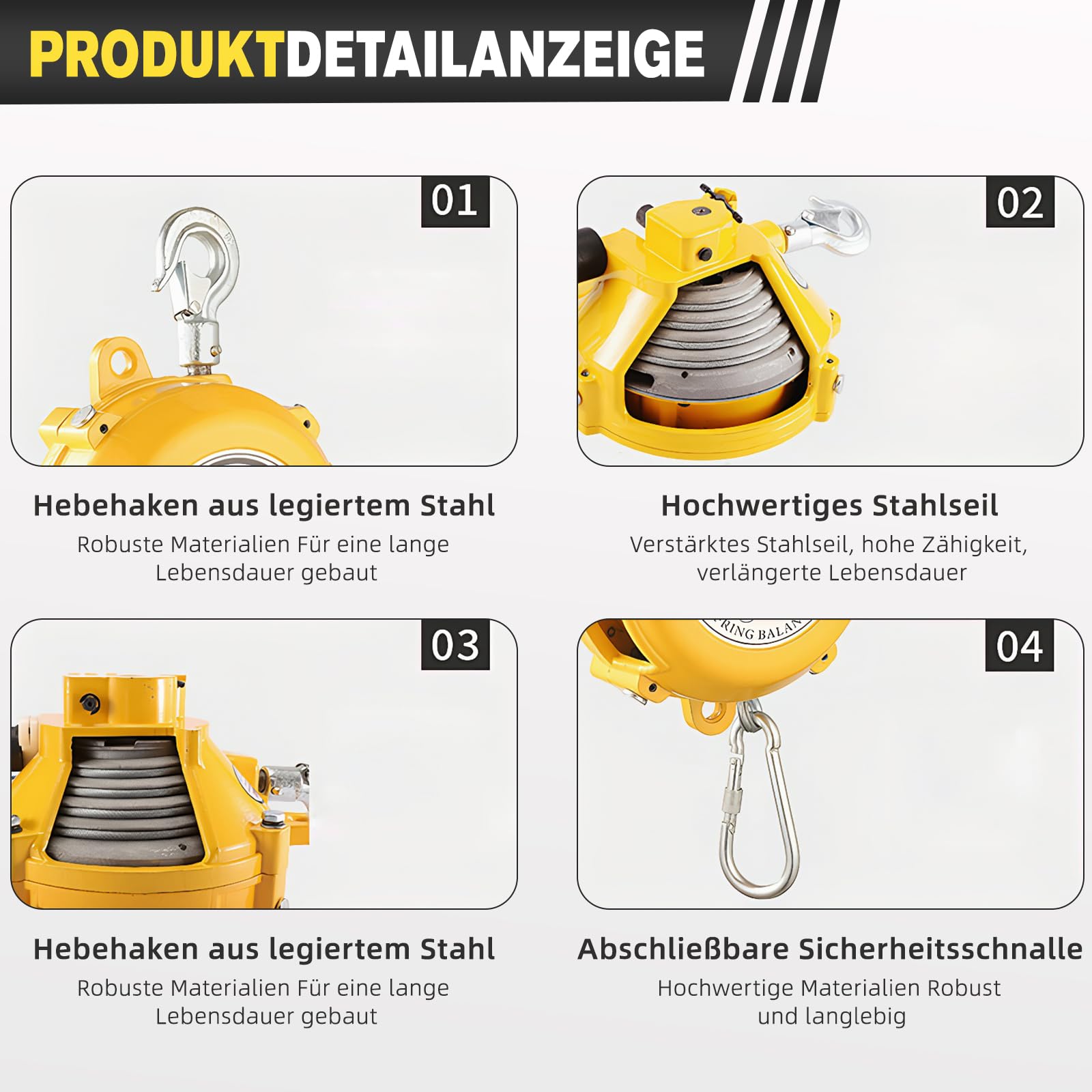 15-22kg Einstellbarer Federzug Balancer Mit 1,5 M Kabel Und Haken, HäNgendes Einziehbares Werkzeug, Federzug, Einstellbarer Federzug, HäNgende Haltevorrichtung In Gelb