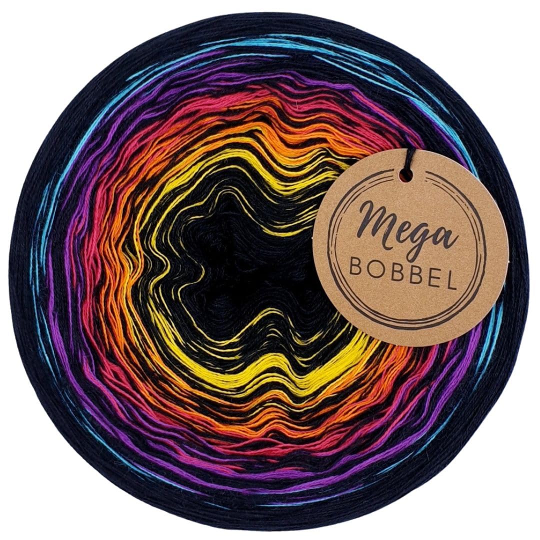 MegaBobbel*Rausch der Farben*A71* (Außenfarbe: Schwarz) Farbverlaufsgarn - Lace Garn Bobbel Wolle zum Häkeln & Stricken - 50% Baumwolle/50% Polyacryl (4 fädig, 3750m)