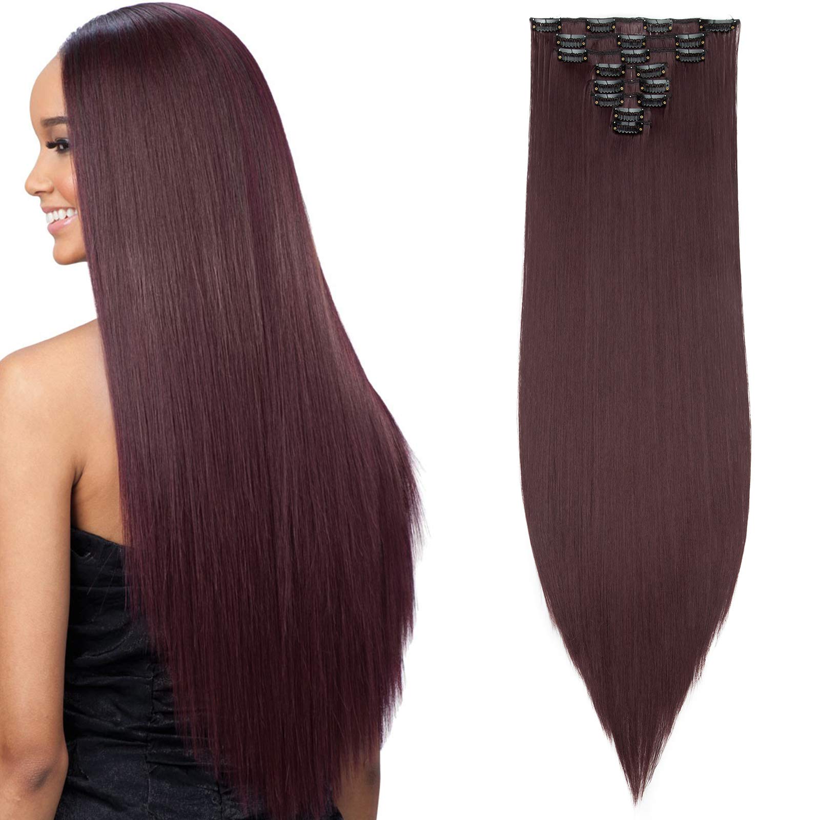 23"(58cm) SEGO Extensiones de Clip Pelo Sintético Se Ve Natural 8PCS [Arena Oscura mezcla Rubio Claro] Cabello Liso Largo Postizos Pelucas para Mujer (140g) — view 12