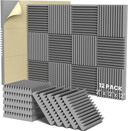 HEMRLY Paneles de espuma acústica de 2 x 12 x 12 pulgadas, paneles de espuma autoadhesivos a prueba de sonido, paneles acústicos absorben el ruido