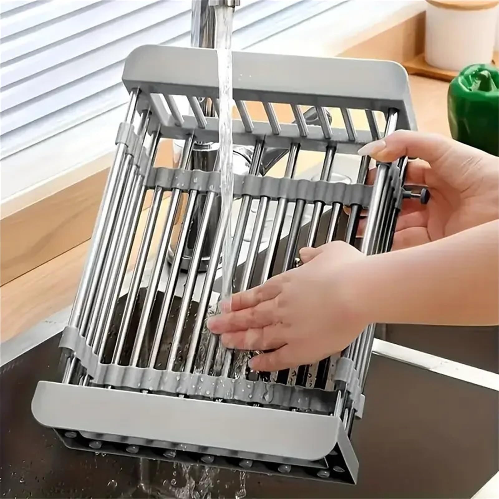 Escurridor de Fregadero Ajustable Acero Inoxidable 304, escurridor Secado, Estante Almacenamiento Multifuncional for Cocina, Platos, Verduras y Frutas para Cocina,Frutas(Gray)