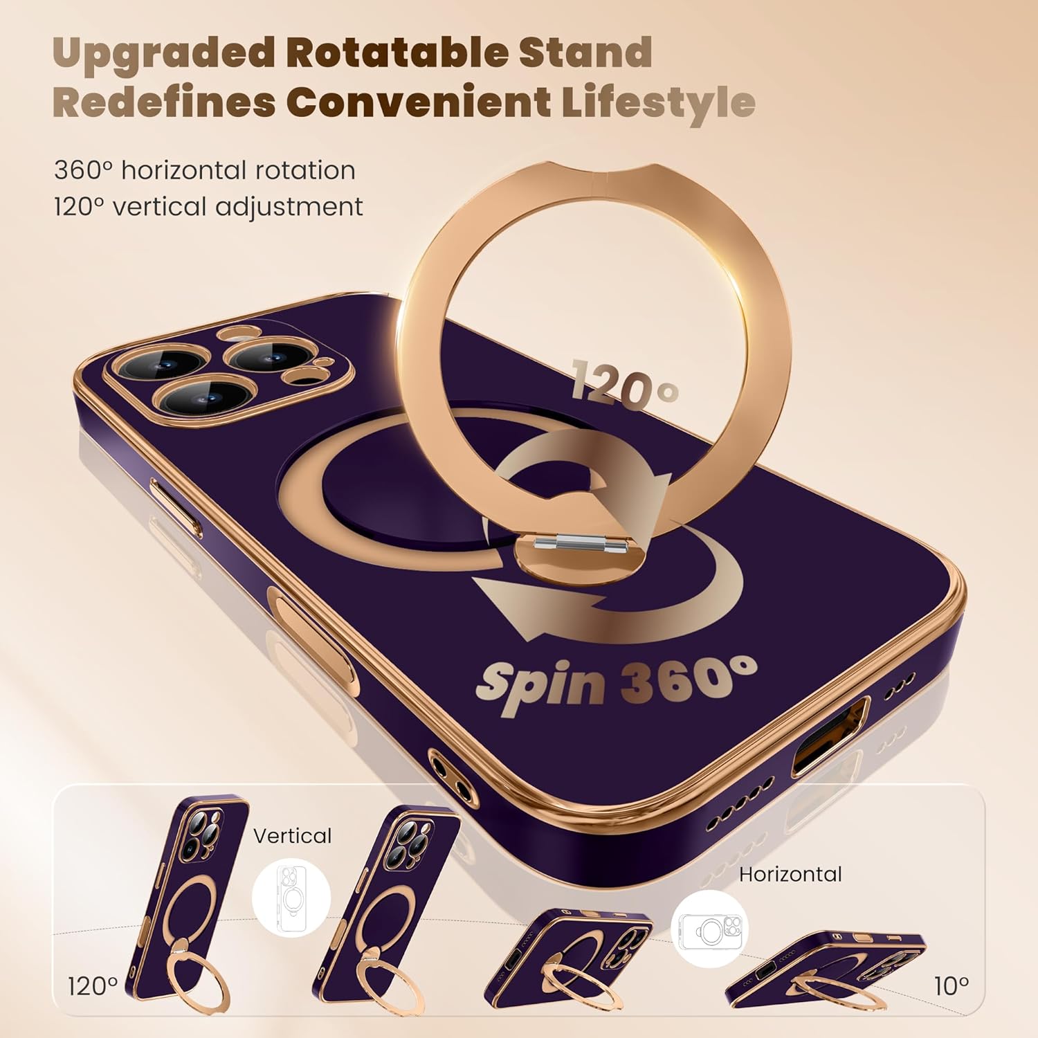 GolbinBox for iPhone 16 Pro Case with 360° Spin Magnetic Stand,[Compatible with Magsafe] [Military Protection][Built-in Ring Holder] Camera Control Phone Case for 16 Pro,Purple - Image 5