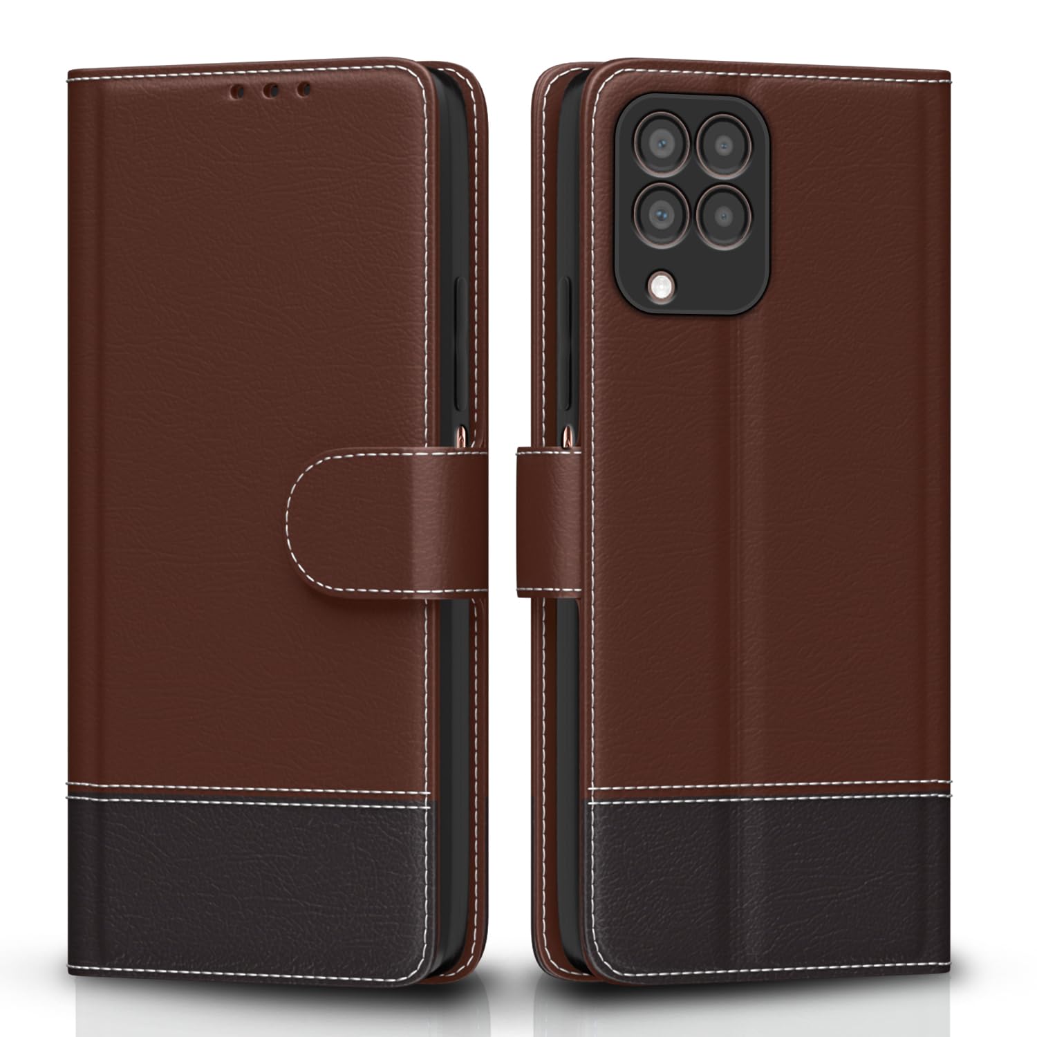Amazon Basics Flip Cover for Samsung Galaxy M33 5G | Wallet Style & Stand | Dual-Tone PU Leather Finish | Magnetic Flip Case (Brown & Coffee)
