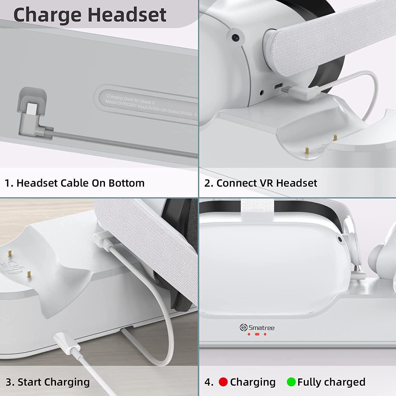 Smatree Charging Dock Compatible for Oculus Quest 2/Meta Quest 2, VR Controller and Headset Charge Simultaneously, [Updated Support Elite Strap with Battery] (with 2 Rechargeable Batteries)