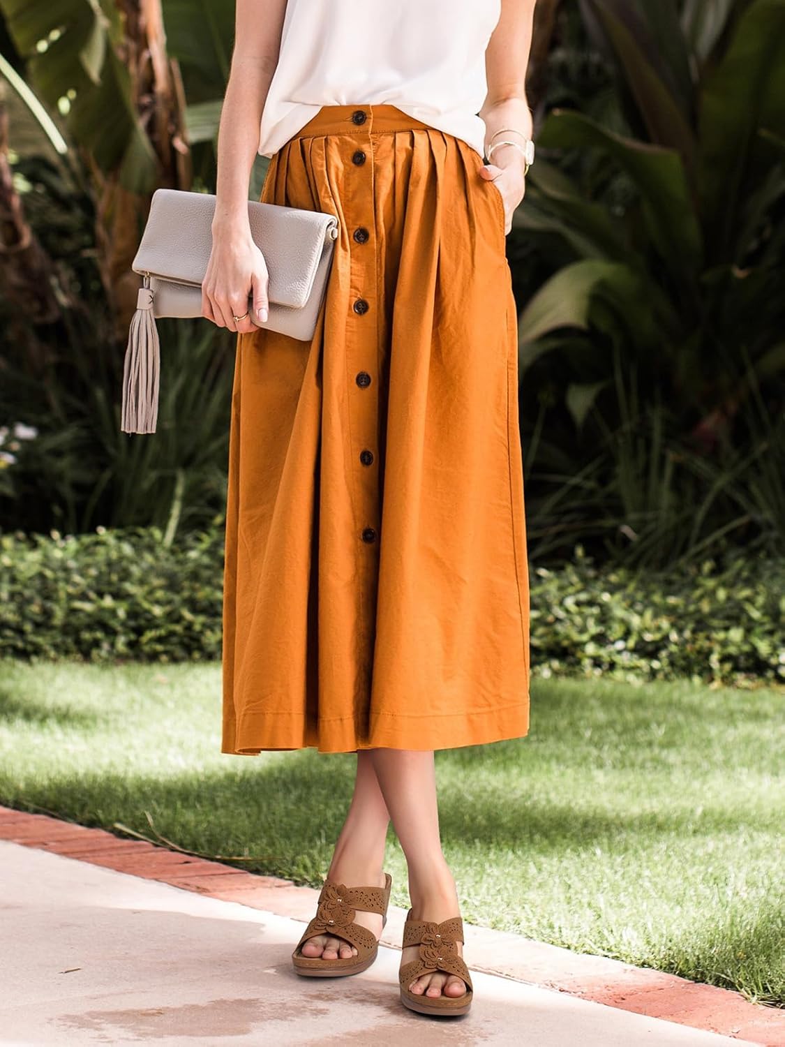 TEMOFON Womens Wedge Sandals Leather: Dressy Sandal, Rubber Sole, Comfortable Walking, Casual Slip on Summer Shoes, Size 5-11 - Image 3