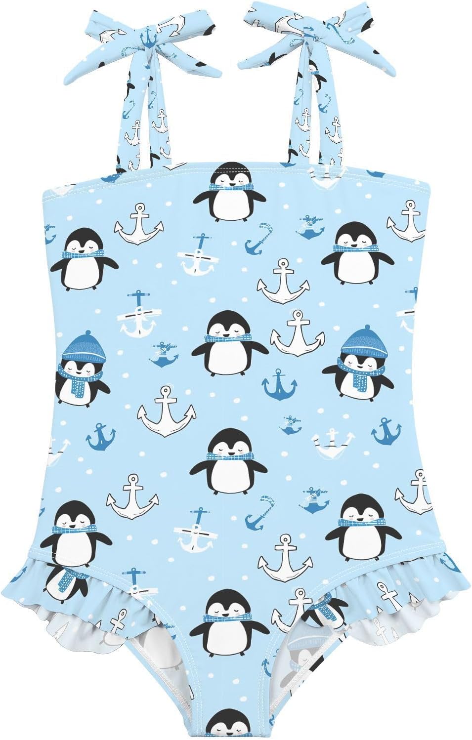 visesunny Toddler Girl Swimsuit Adjustable Strap Swimwear Penguin Hat Anchor Bathing Suits for Girls 18M-6Y
