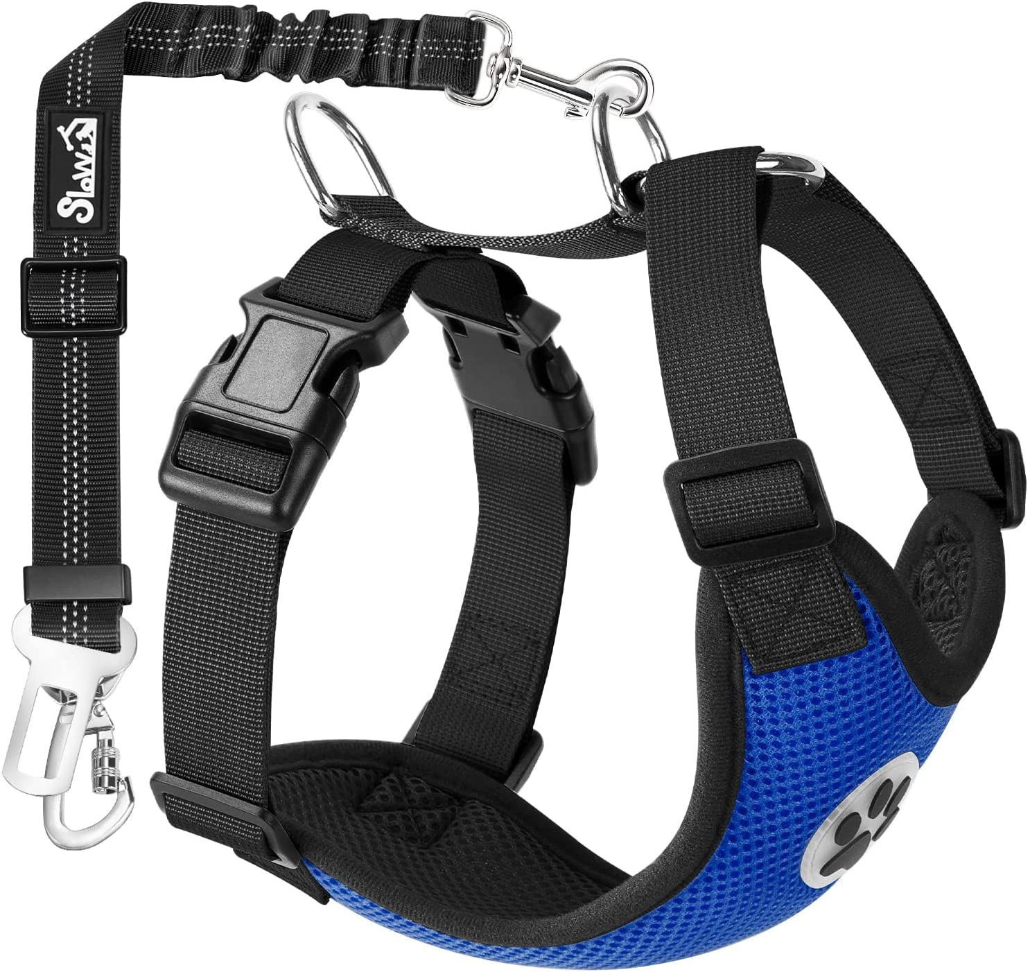 SlowTon Dog Car Harness Seatbelt Set, Pet Vest Harness with Safety Seat Belt for Trip and Daily Use Adjustable Elastic Strap and Multifunction Breathable Fabric Vest in Vehicle for Dogs — image 1