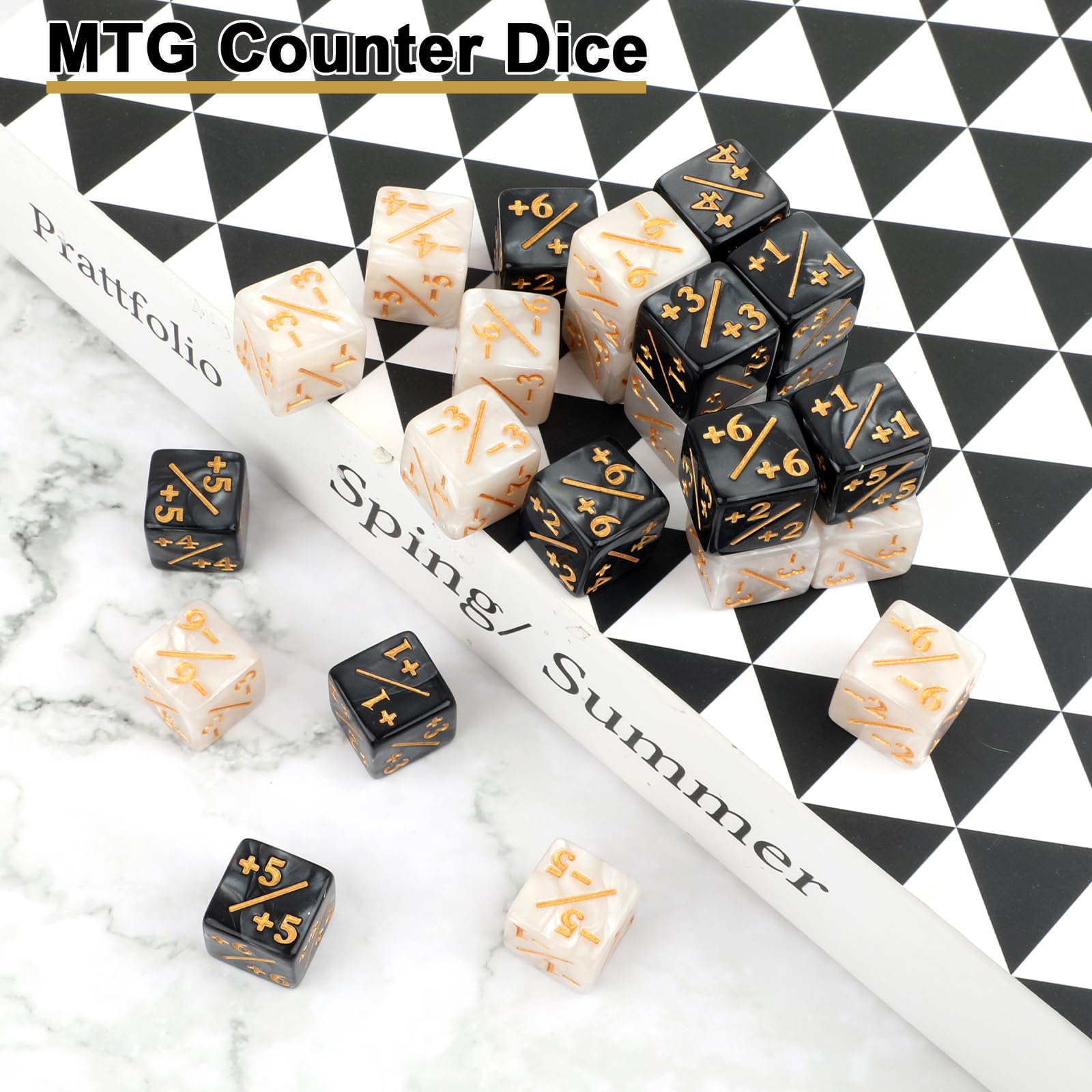 MTG - Set di 48 dadi in acrilico da 15 mm in nero e bianco, dadi per contatori e parole chiave MTG Dice per Magic, Gathering, giochi di carte da tavolo, TCG & CCG