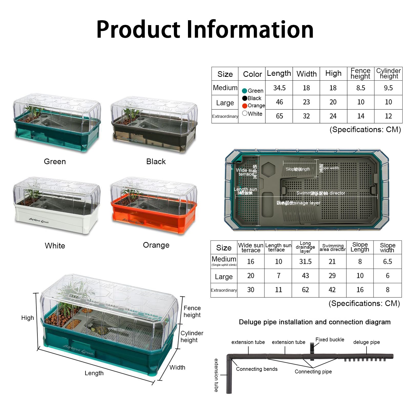 Terrario para Tortugas Terrario de Reptiles Acuario Tortuga Set Completo con Filtro de Agua para Ducha Fácil de Cambiar y Limpiar para Tortugas Juveniles Reptiles White Large