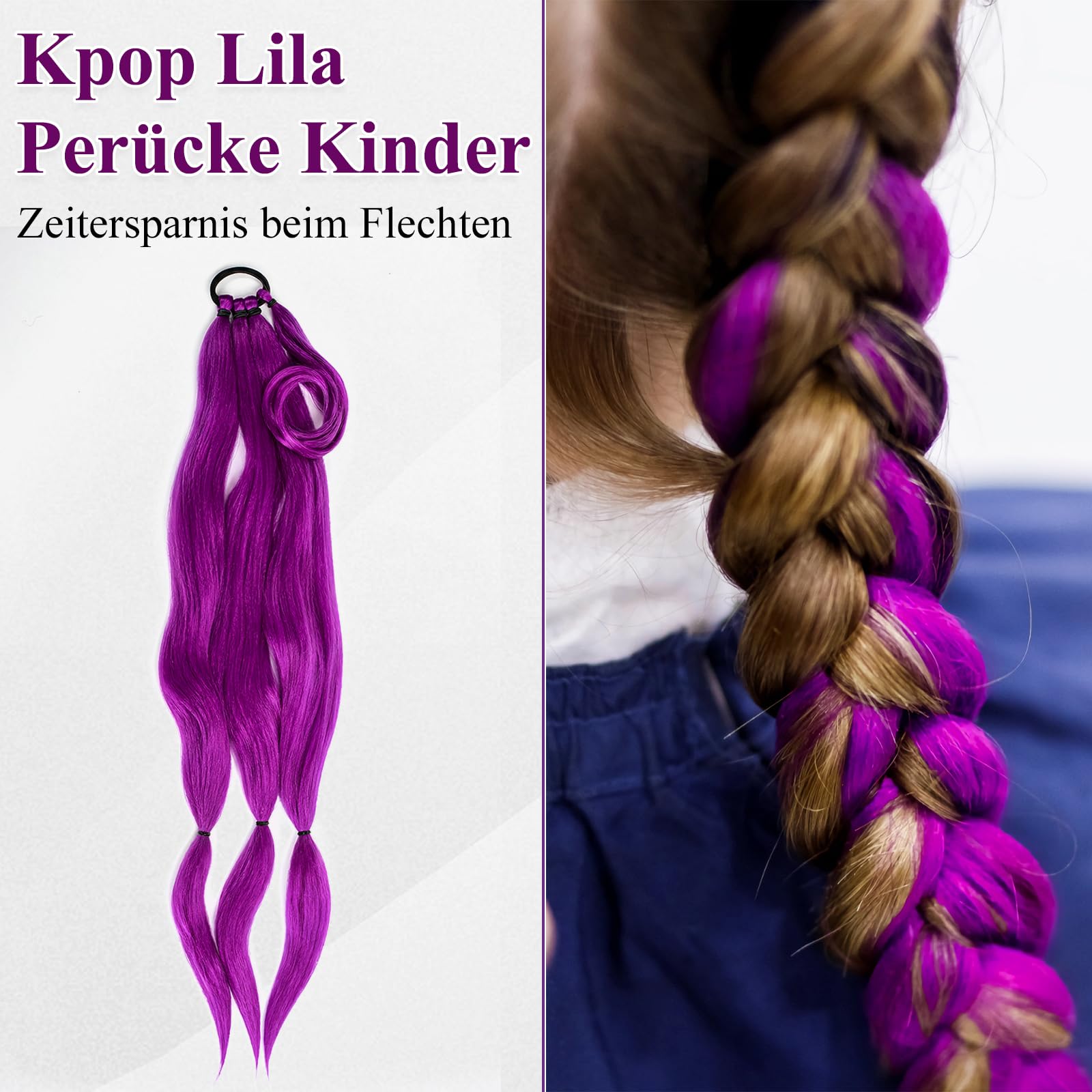 80 CM Perruque Violette Enfant, Deguisement Perruque Kpop, 31.5 Pouce Perruque Femme Costume Pour Cosplay Costumes de jeu de Rôle pour les Fêtes - 5