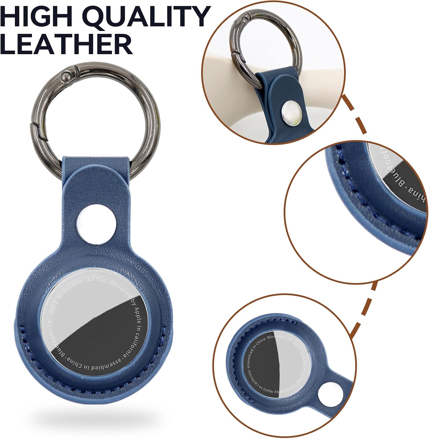 vanisca leather case compatible with airtag protective cover with airtag keyring for airtags finder keychain accessory anti lost tag holders for lu