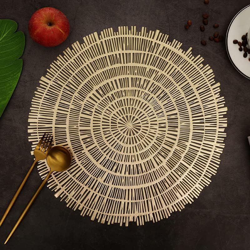 Miniatura 6 de Manteles individuales redondos dorados, paquete de 6 unidades, lavables, fáciles de limpiar, antideslizantes, resistentes al calor, para decoración